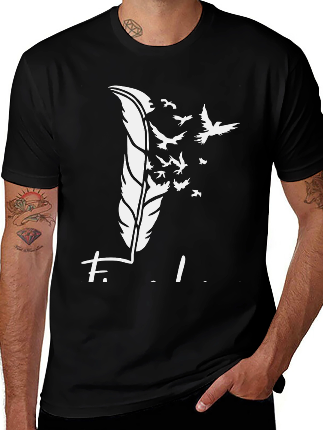 Variant 13 of Feather Birds Graphic Black T-Shirt