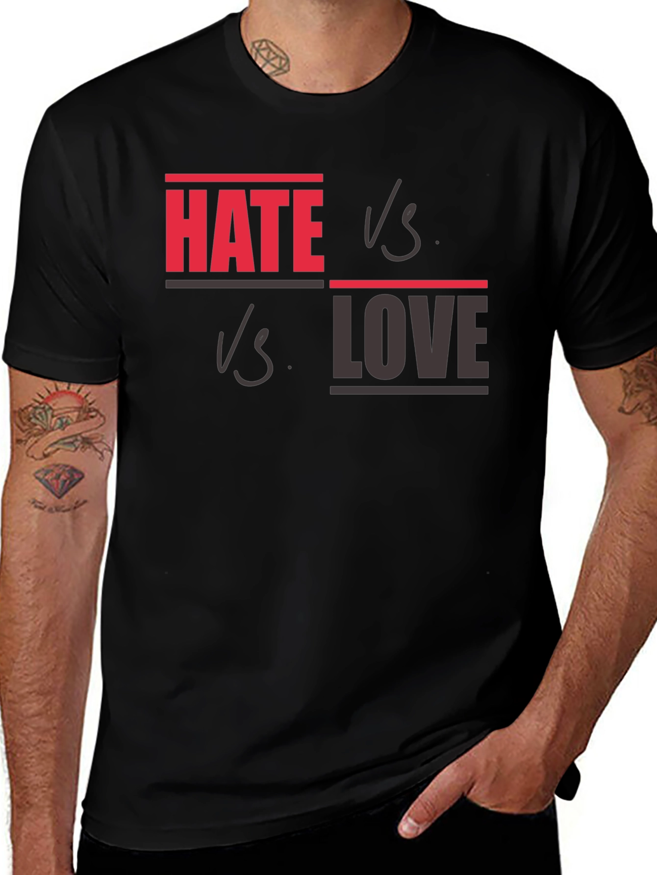 Variant 6 of Hate Vs Love Graphic T-Shirt - Black