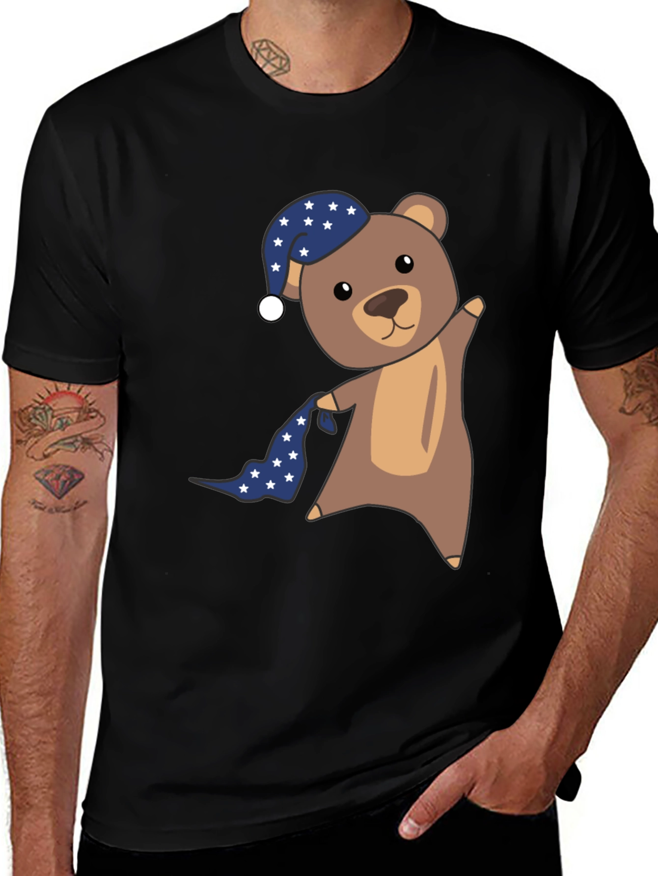 Variant 15 of Bear with Sleeping Hat Graphic Tee