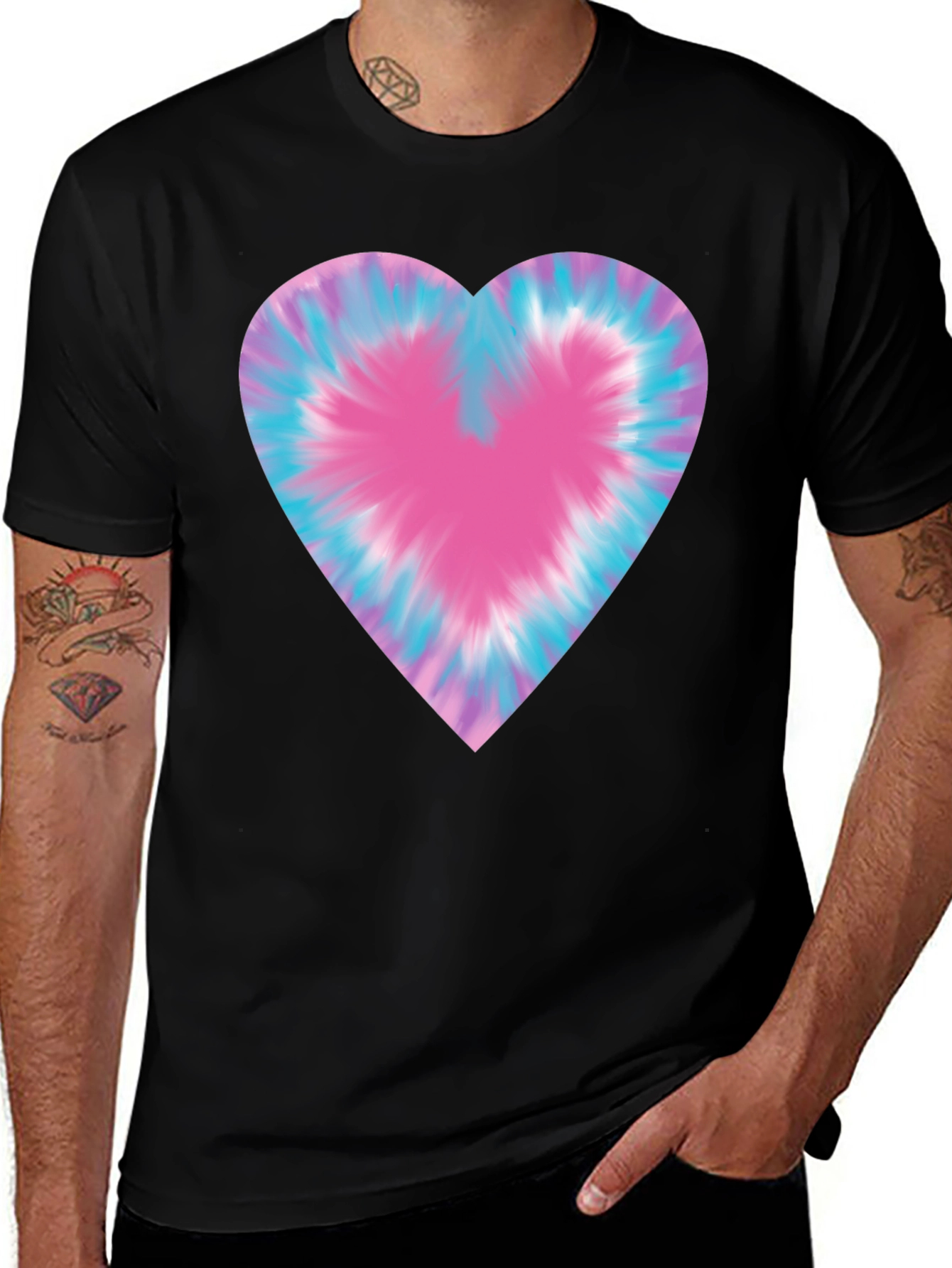 Variant 7 of Tie-Dye Heart Graphic Black T-Shirt