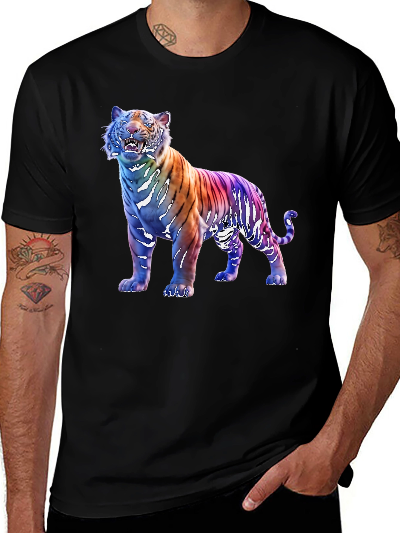 Variant 25 of Rainbow Tiger Graphic Print Black T-Shirt
