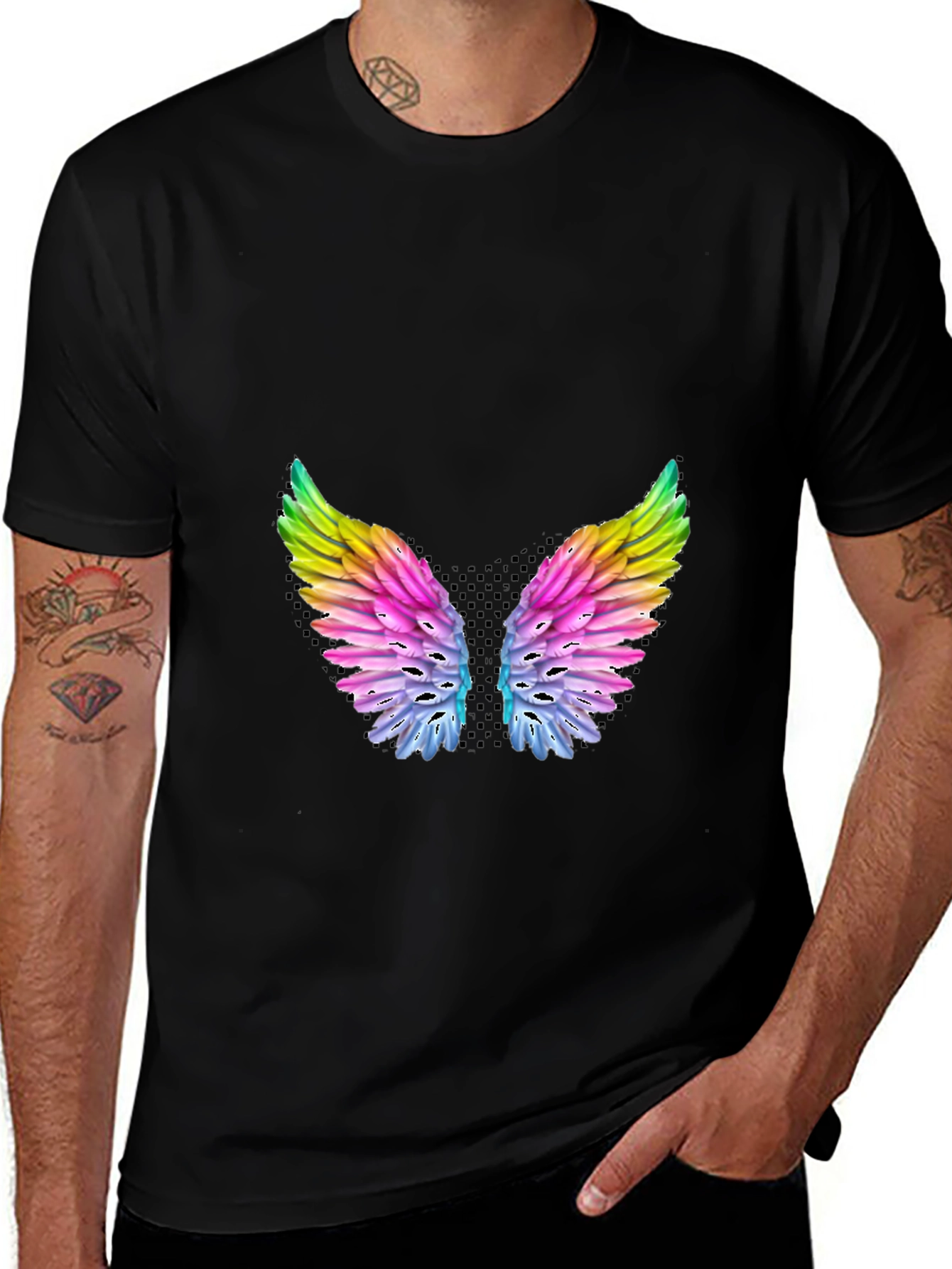Variant 14 of Rainbow Wings Graphic Black T-Shirt