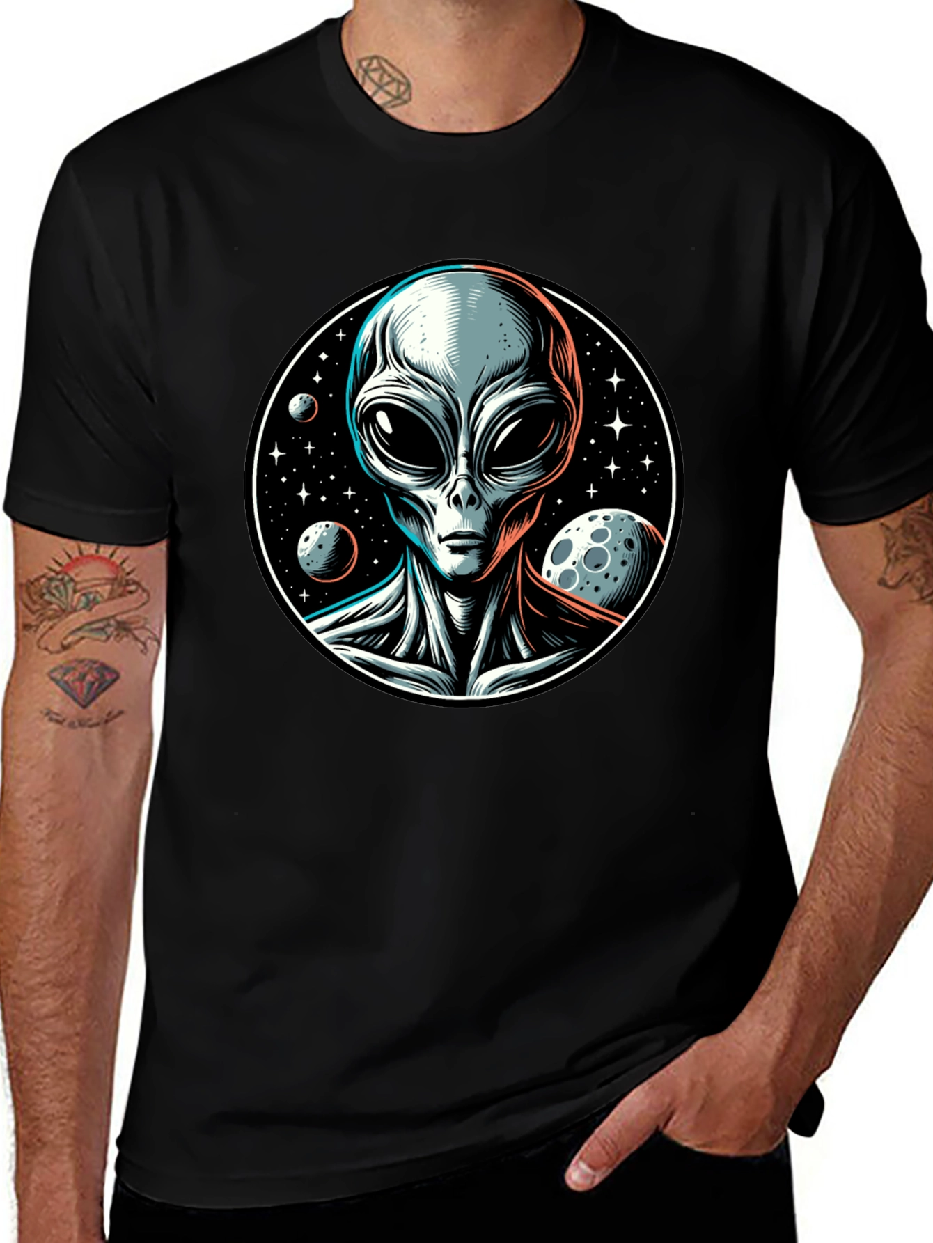 Variant 28 of Cosmic Alien Graphic Tee - Black T-Shirt
