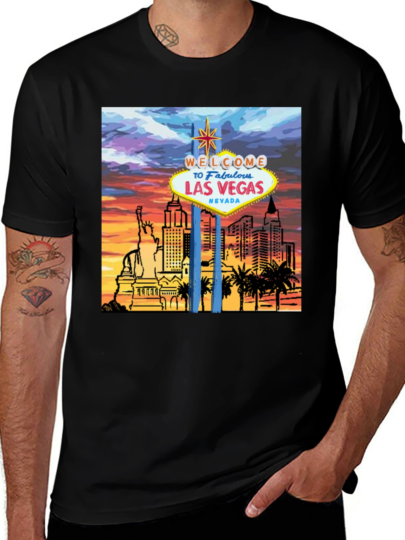 Las Vegas Graphic Tee - Black Cotton T-Shirt