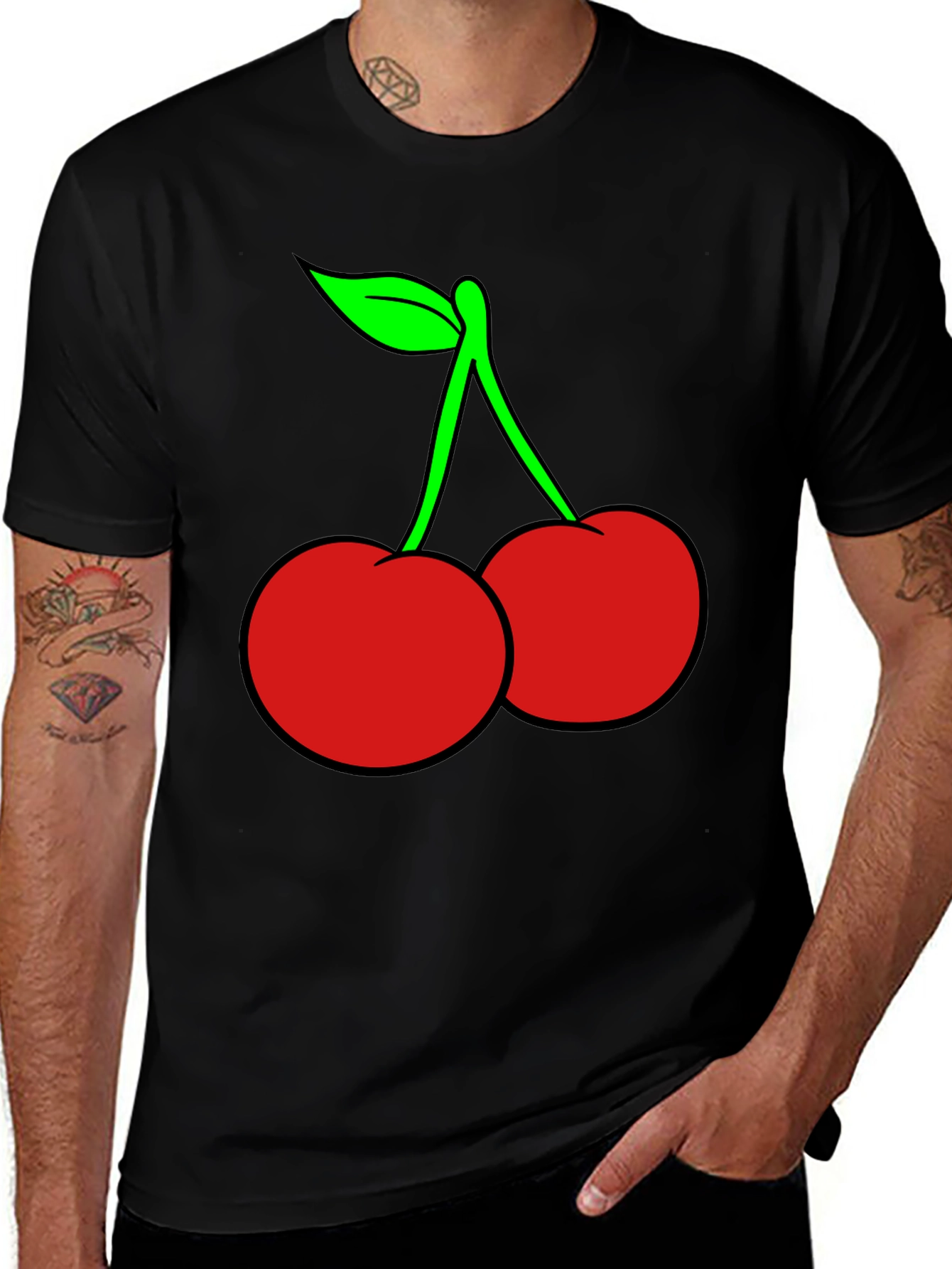 Variant 18 of Cherry Graphic Tee - Black Cotton Casual T-Shirt