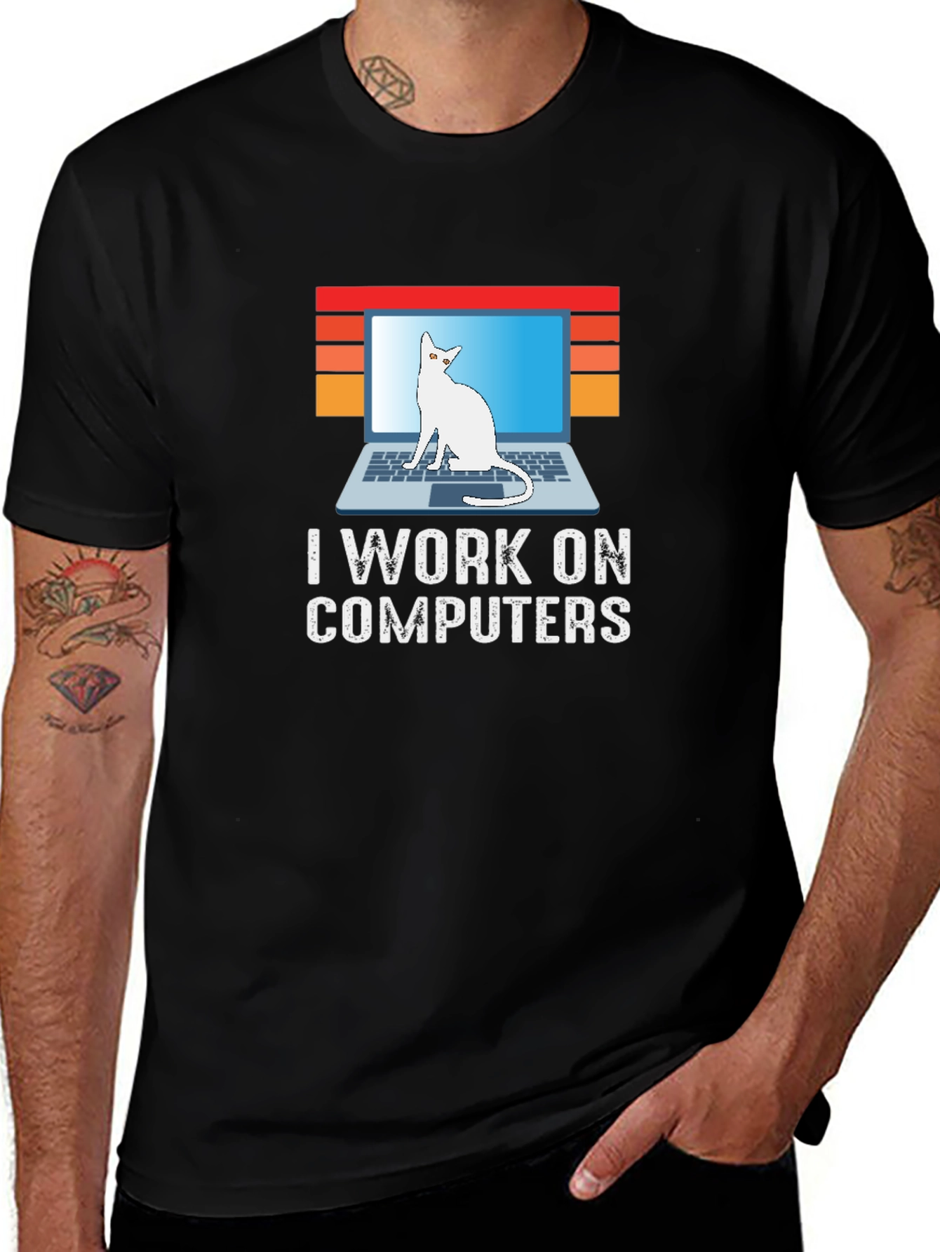 Variant 9 of I Work On Computers Cat Laptop Graphic Tee