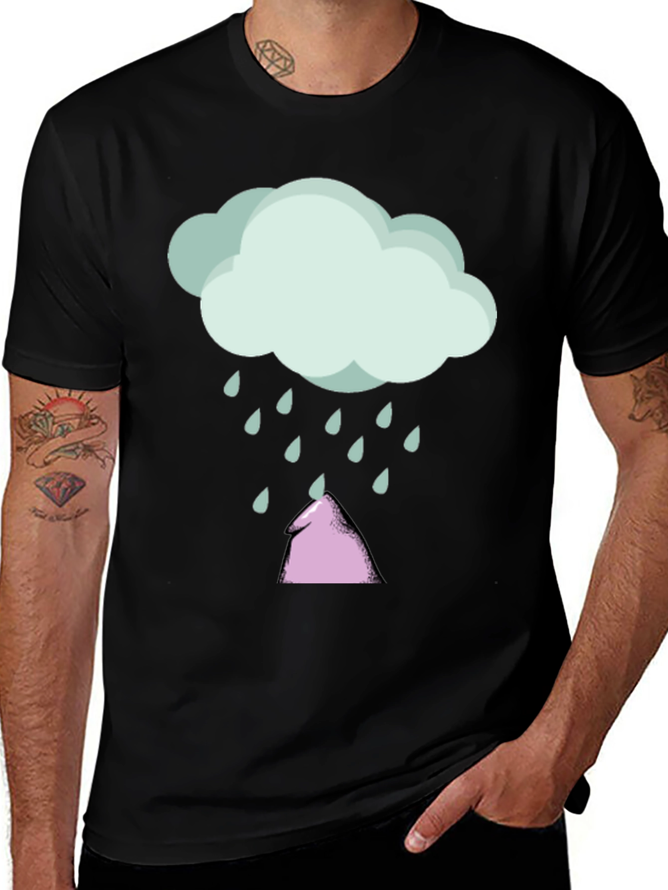 Variant 18 of Rain Cloud & Pink Tent Graphic Black T-Shirt