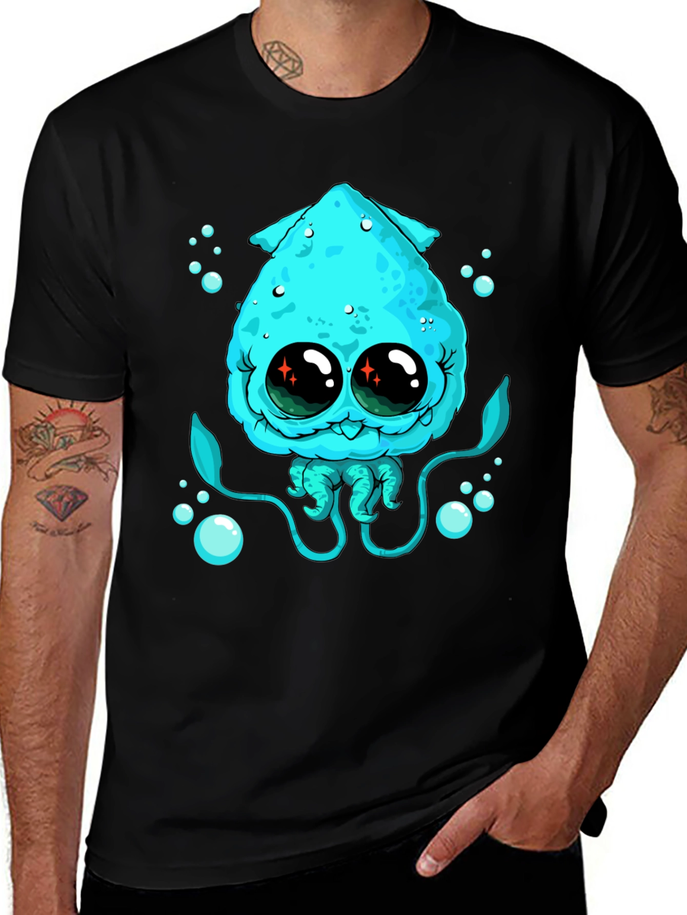 Variant 6 of Cute Cartoon Squid Graphic Tee