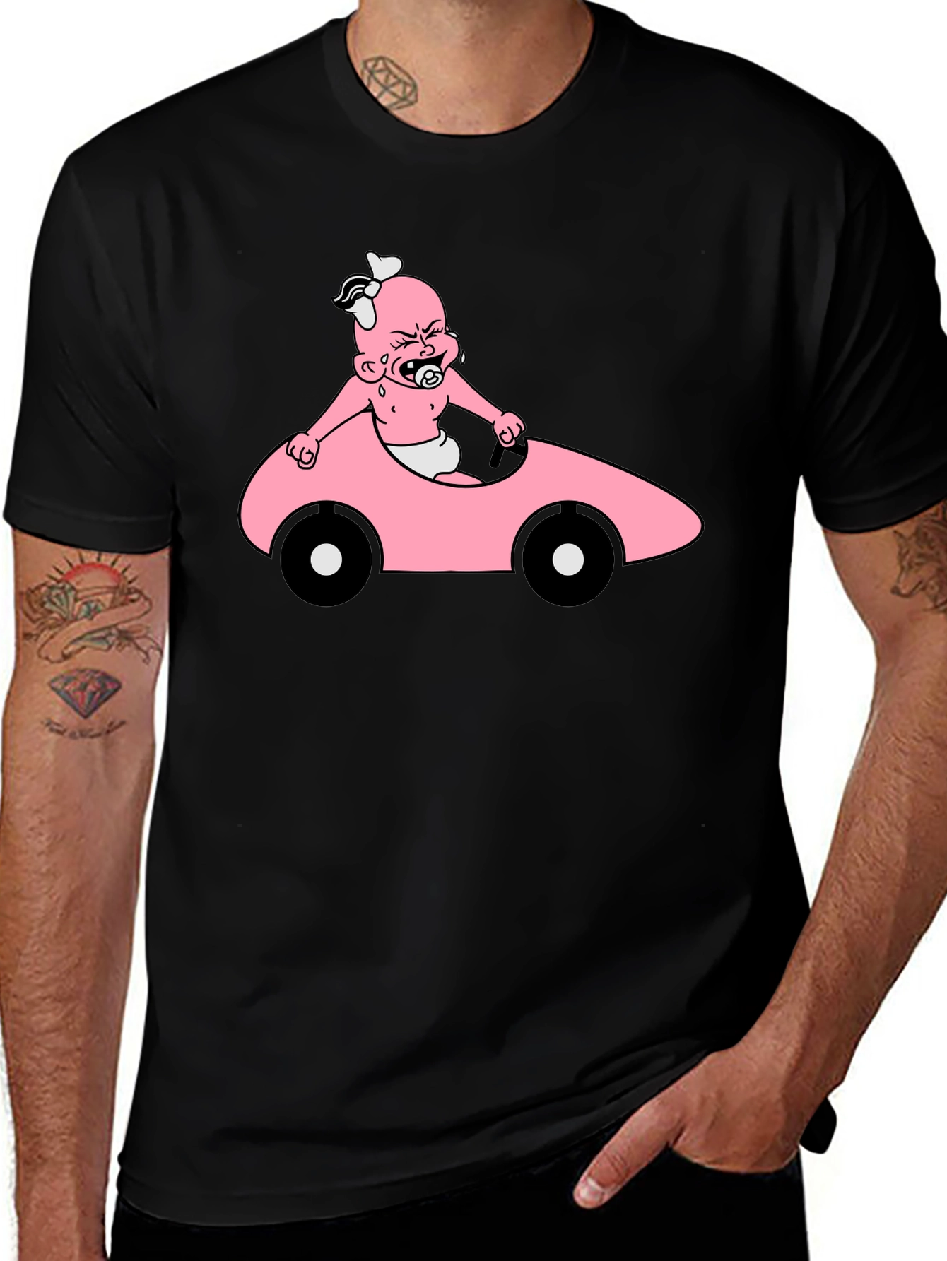 Variant 29 of Baby in Car T-Shirt - Black Cotton Tee