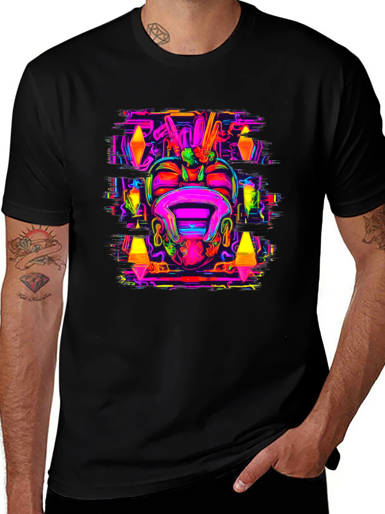 Black Psychedelic Neon Graphic Tee main image