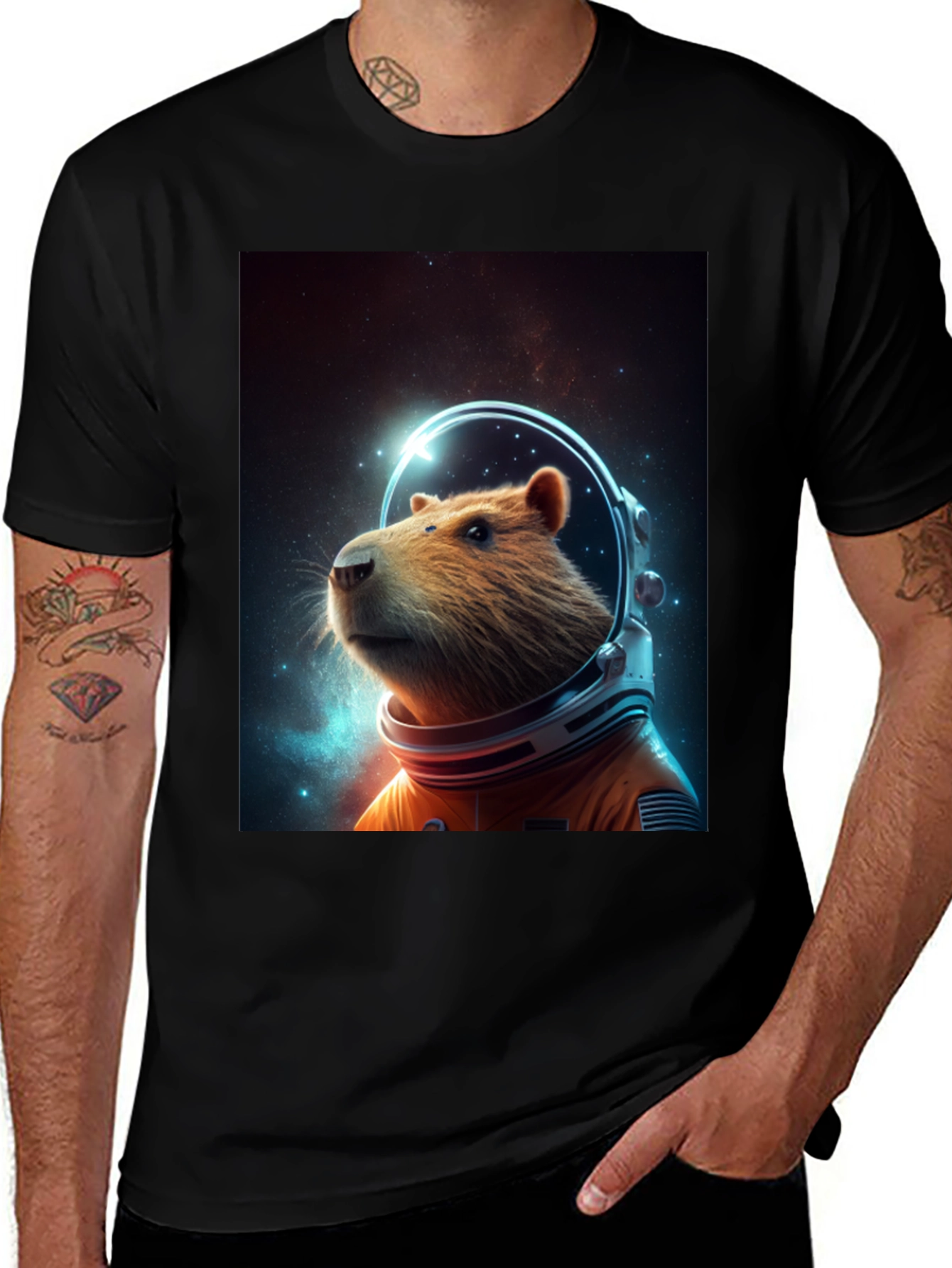 Variant 15 of Capybara Astronaut T-Shirt - Space Rodent Tee