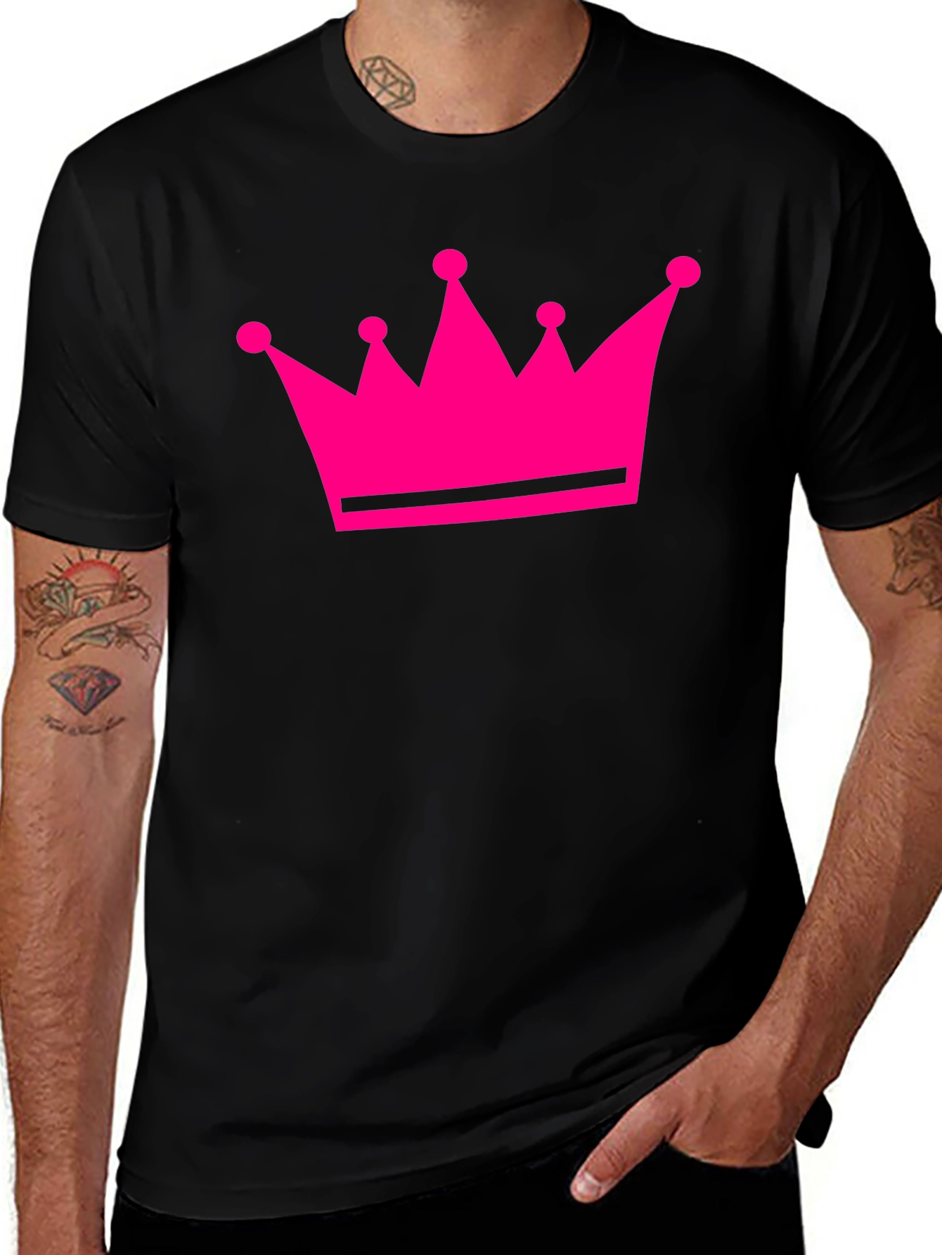 Variant 24 of Pink Crown Graphic Black T-Shirt - Stylish Royalty Design