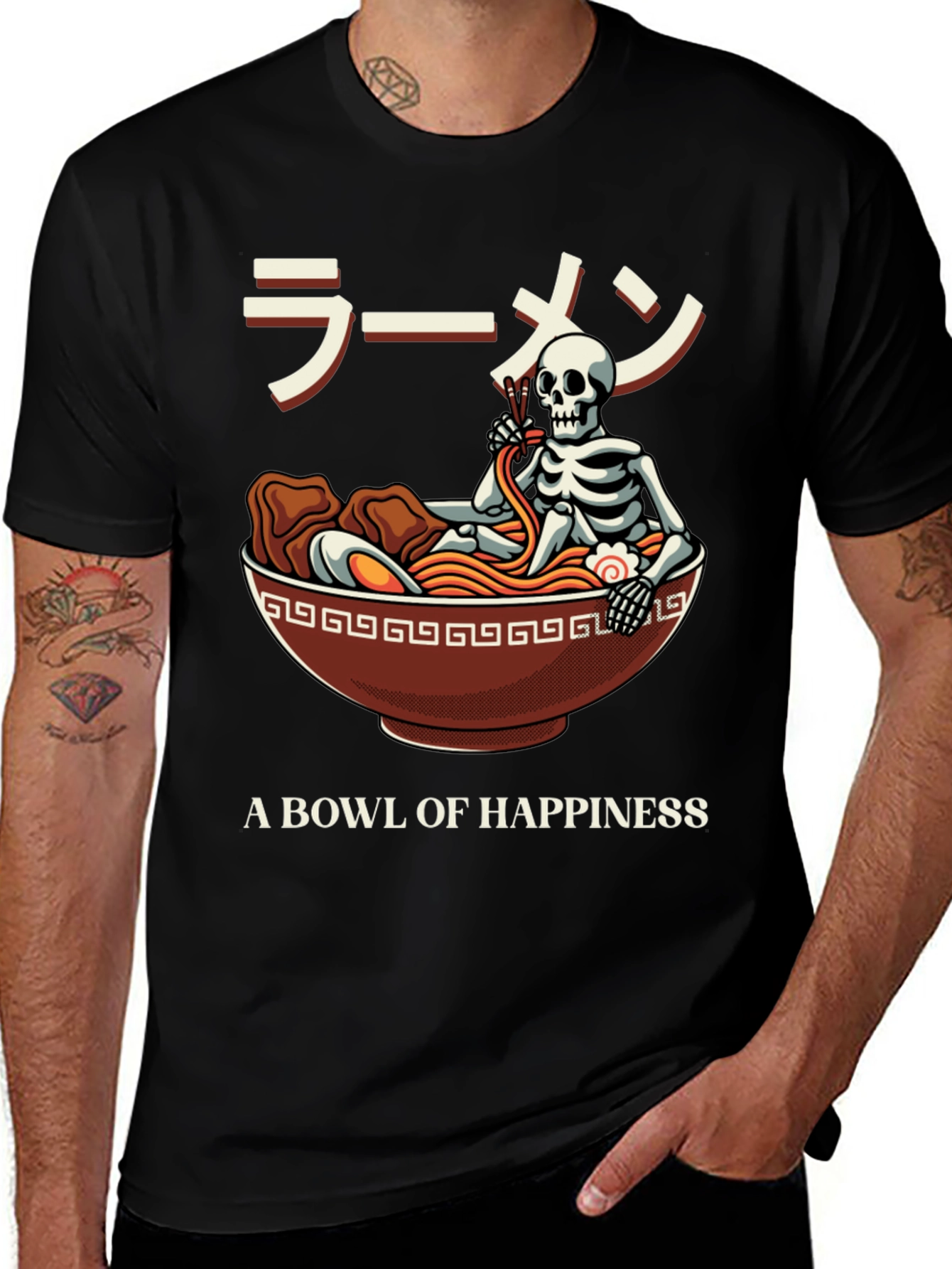 Variant 14 of Ramen Skeleton T-Shirt: A Bowl of Happiness