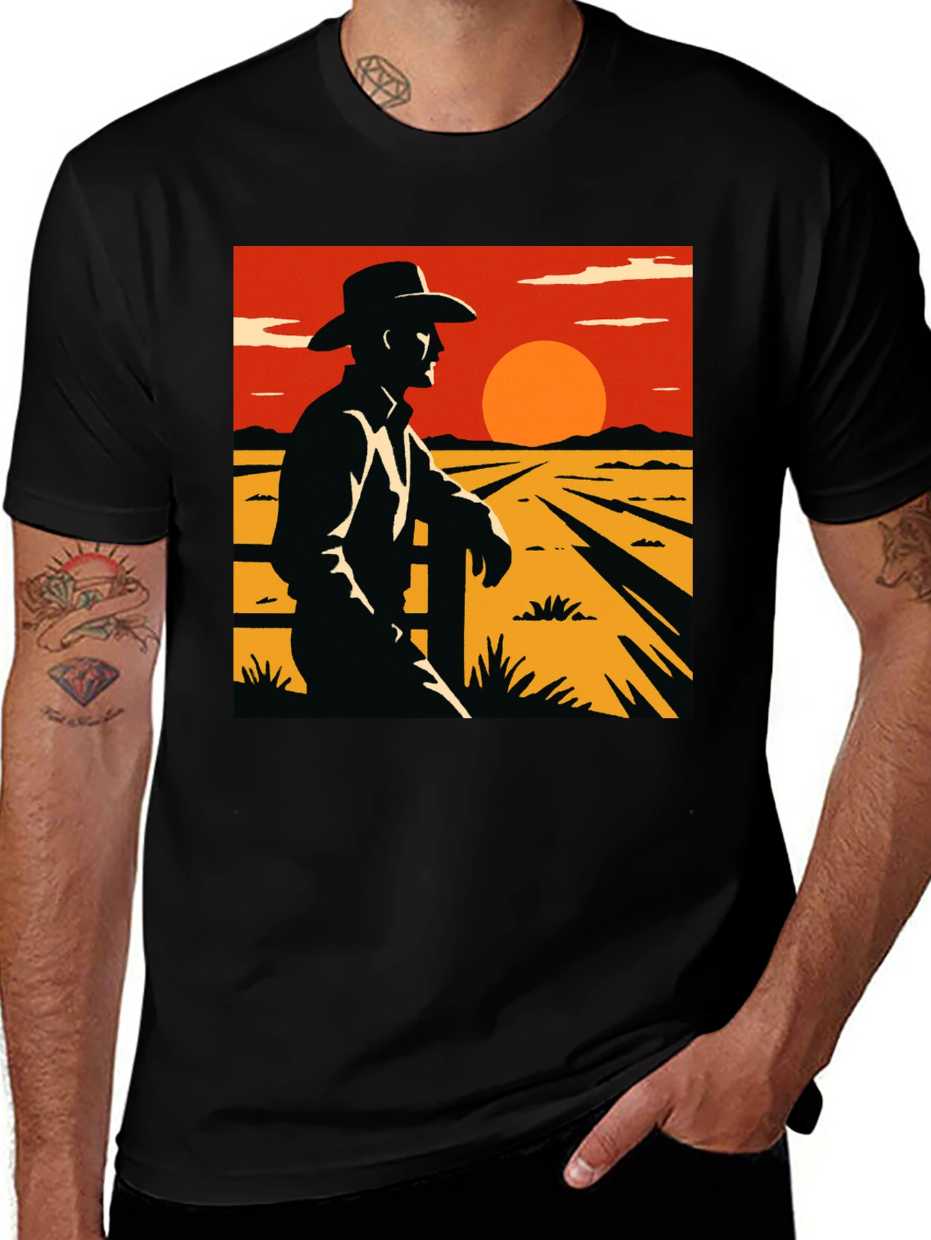 Variant 13 of Cowboy Sunset Graphic Tee - Black