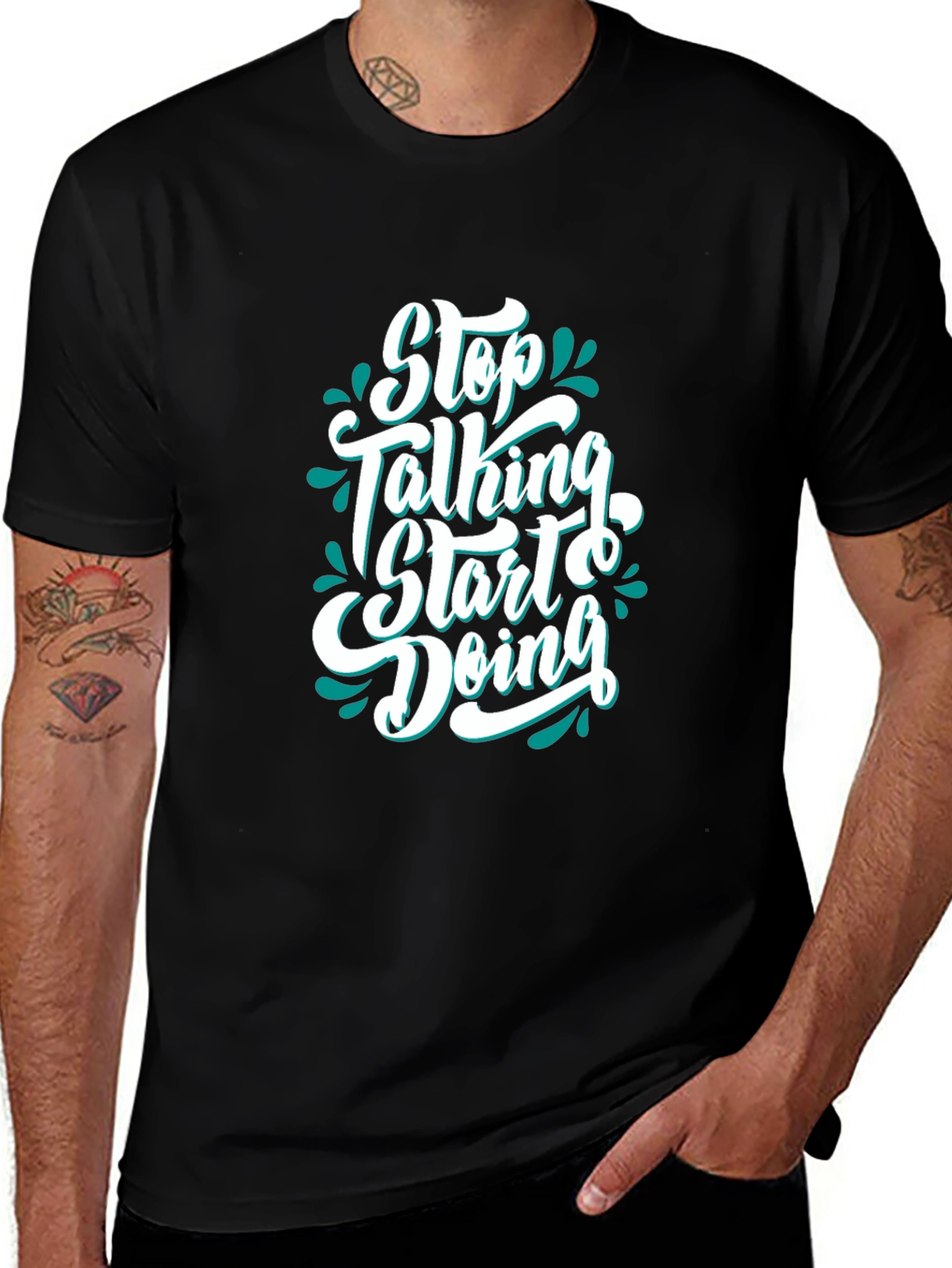 Variant 14 of Motivational Black T-Shirt - Stop Talking Start Doing