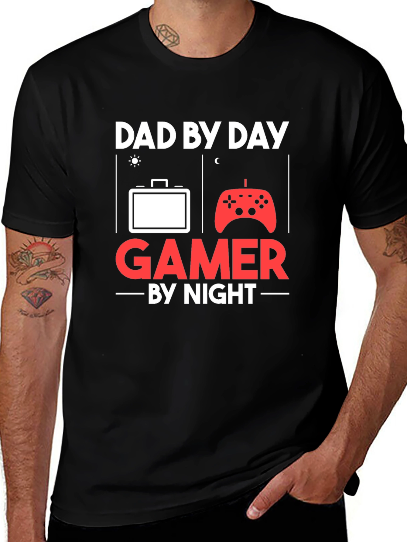 Variant 16 of Dad By Day Gamer By Night T-Shirt - Novelty Father's Day Gift
