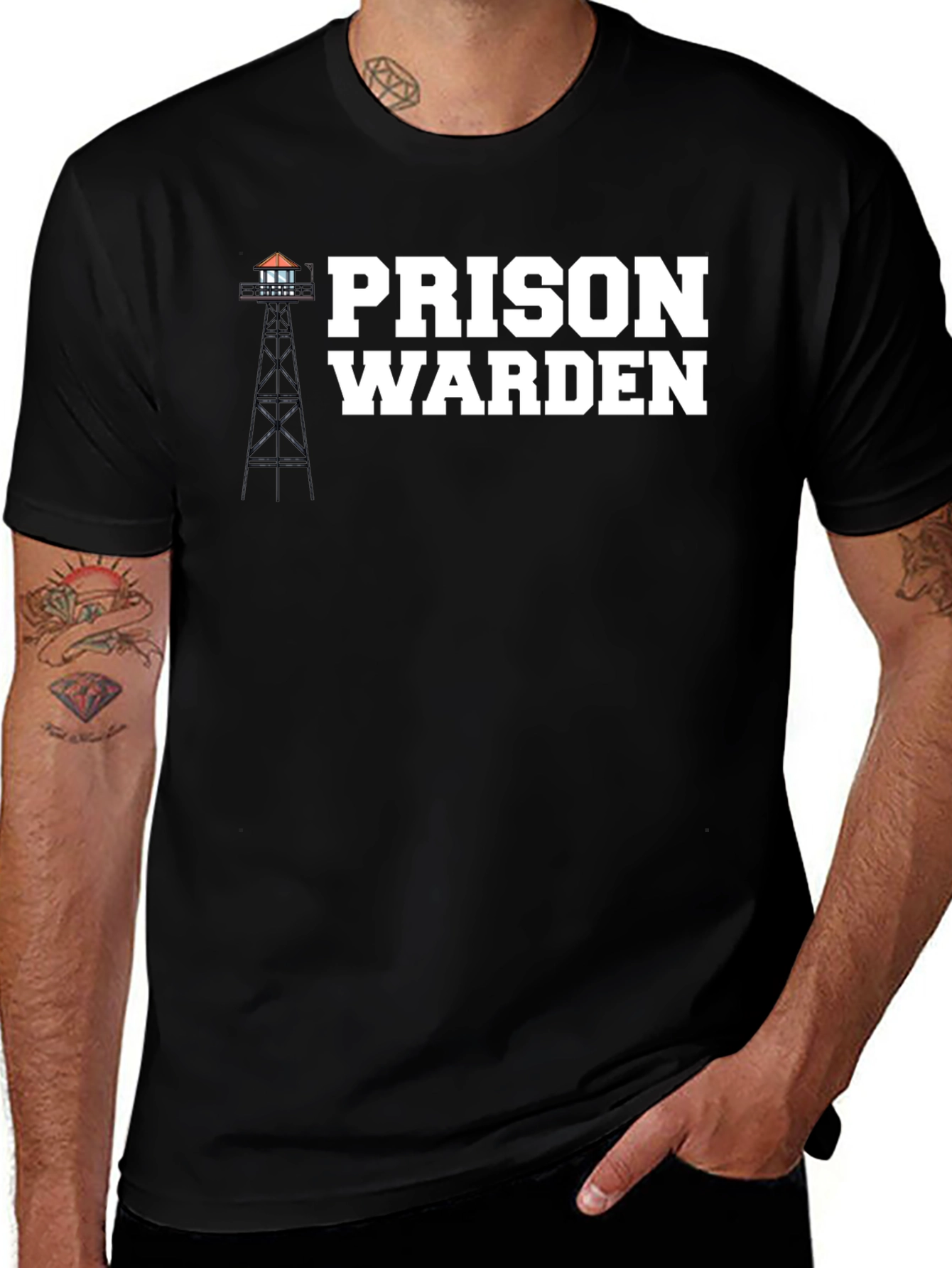 Variant 3 of Prison Warden Graphic Tee - Classic Black T-Shirt