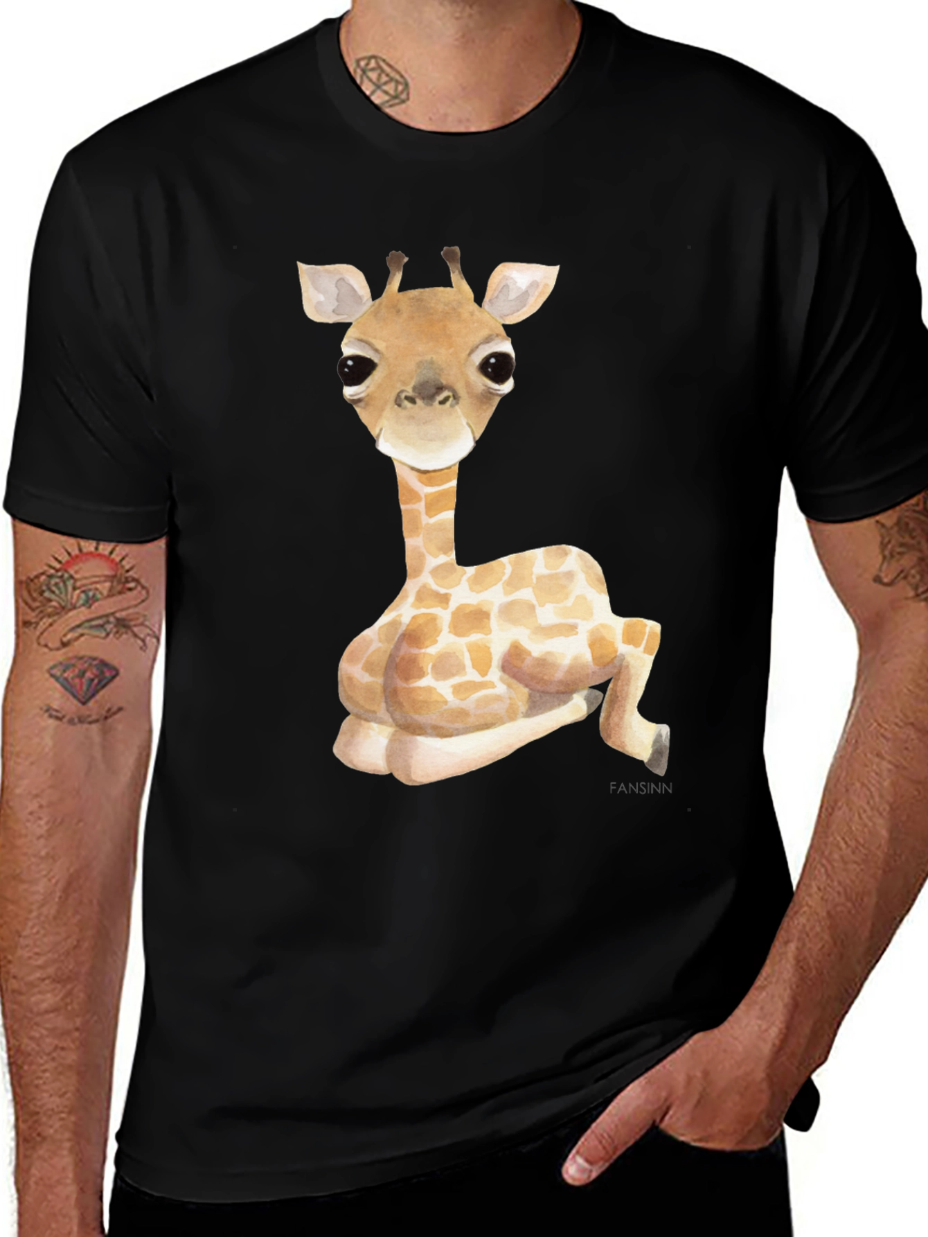Variant 29 of Giraffe Graphic Tee - Black Cotton T-Shirt