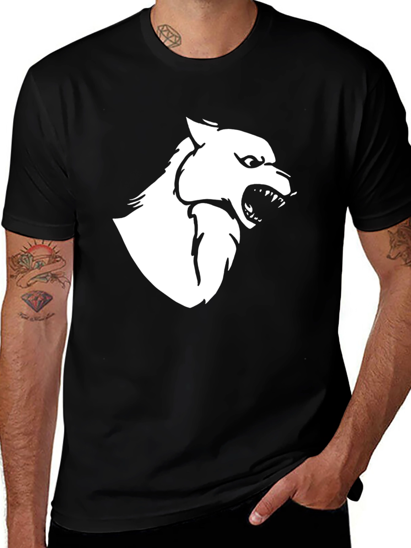 Variant 28 of Black T-Shirt with White Wolf Graphic