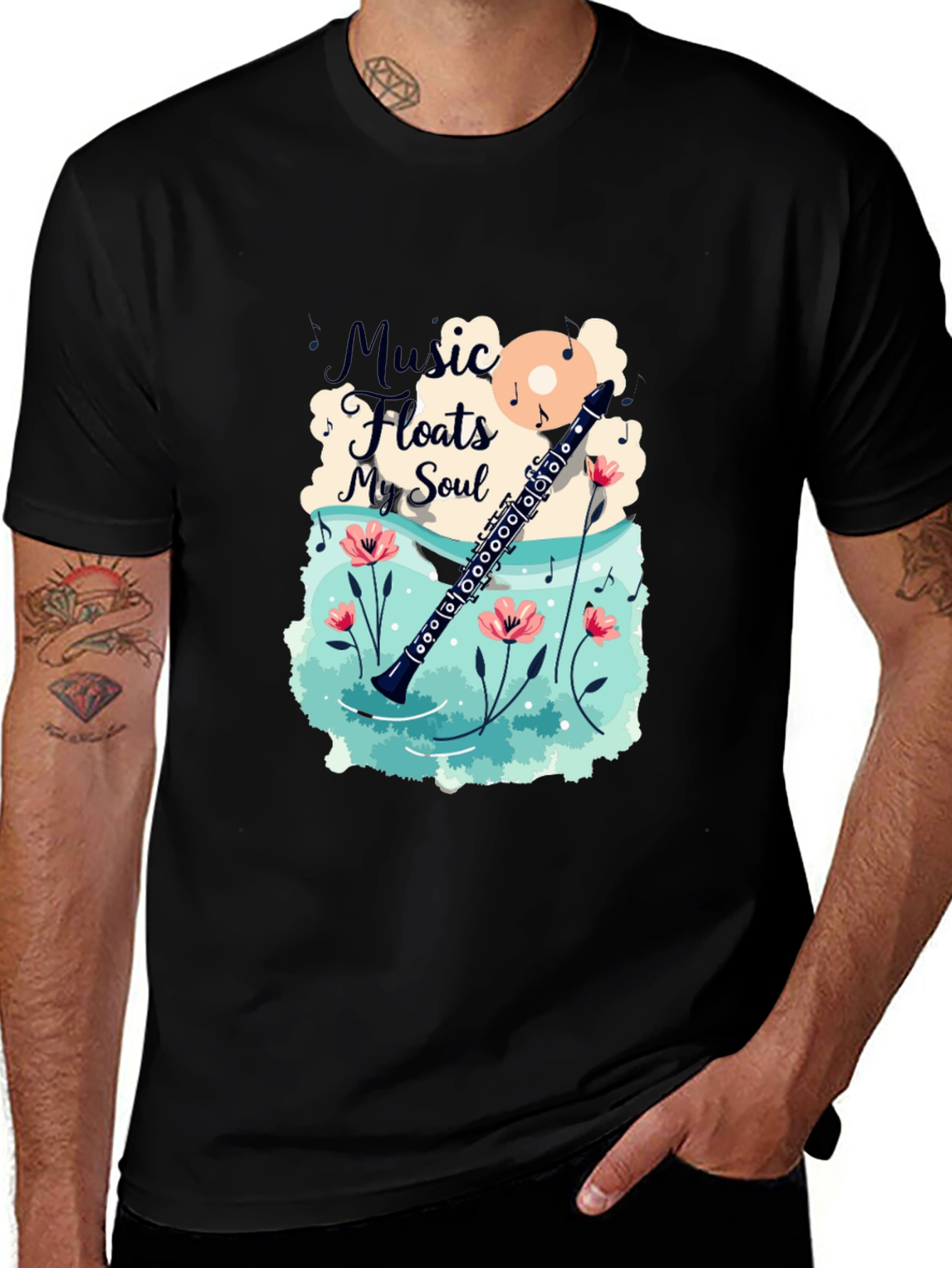 Music Floats My Soul T-Shirt - Clarinet & Vinyl Design