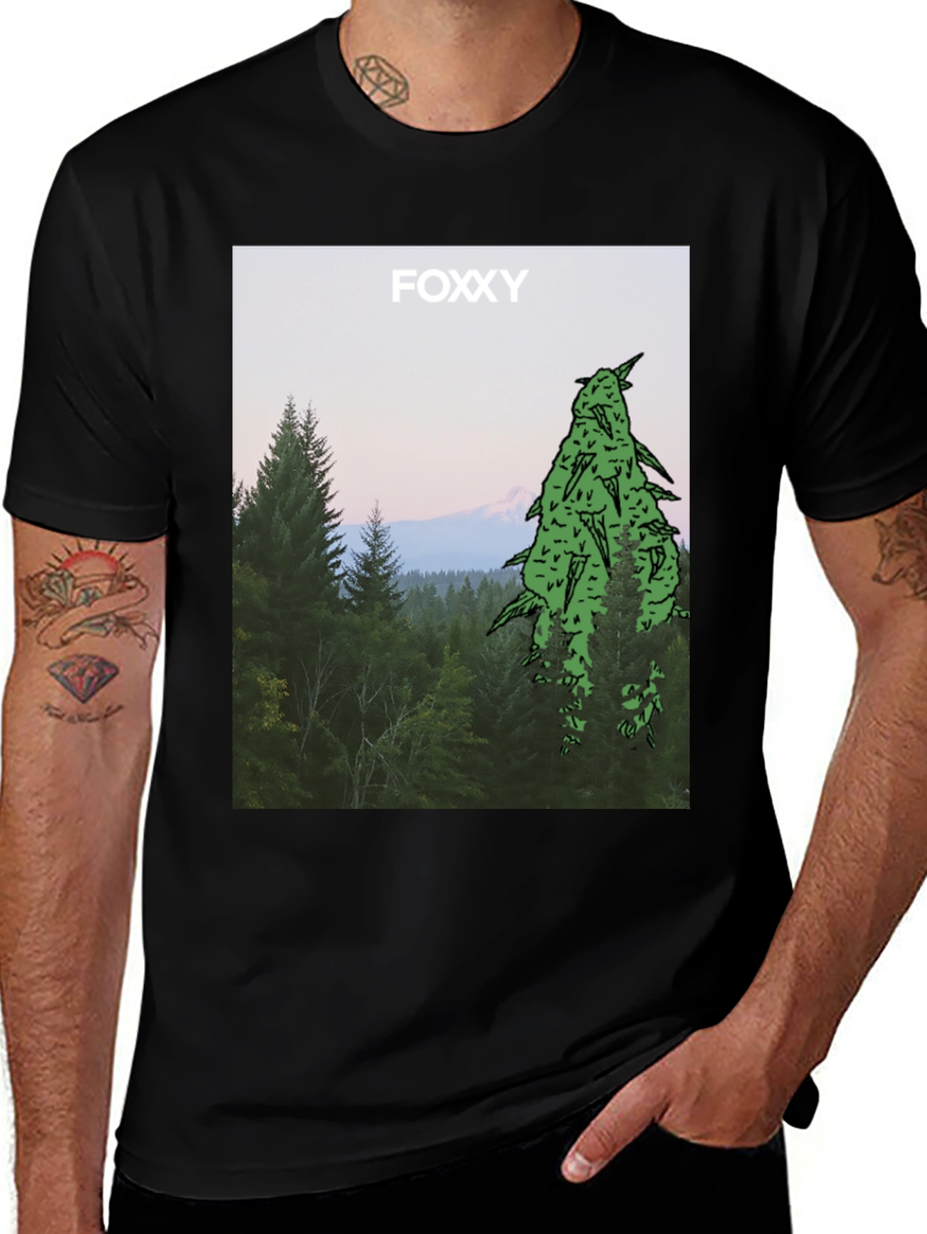 Variant 21 of Foxy Forest Graphic Tee - Nature Inspired Black T-Shirt