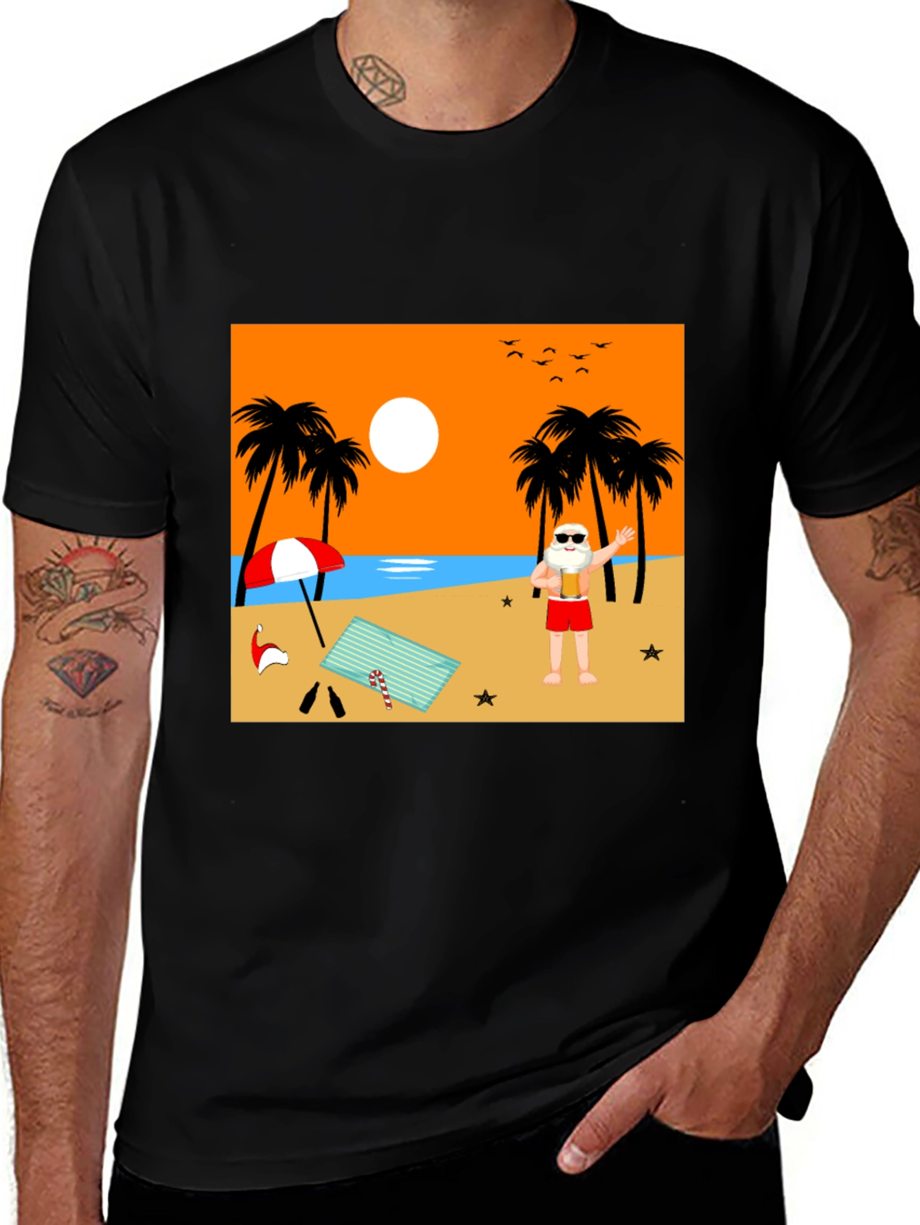 Beach Santa T-Shirt - Holiday Vacation Tee