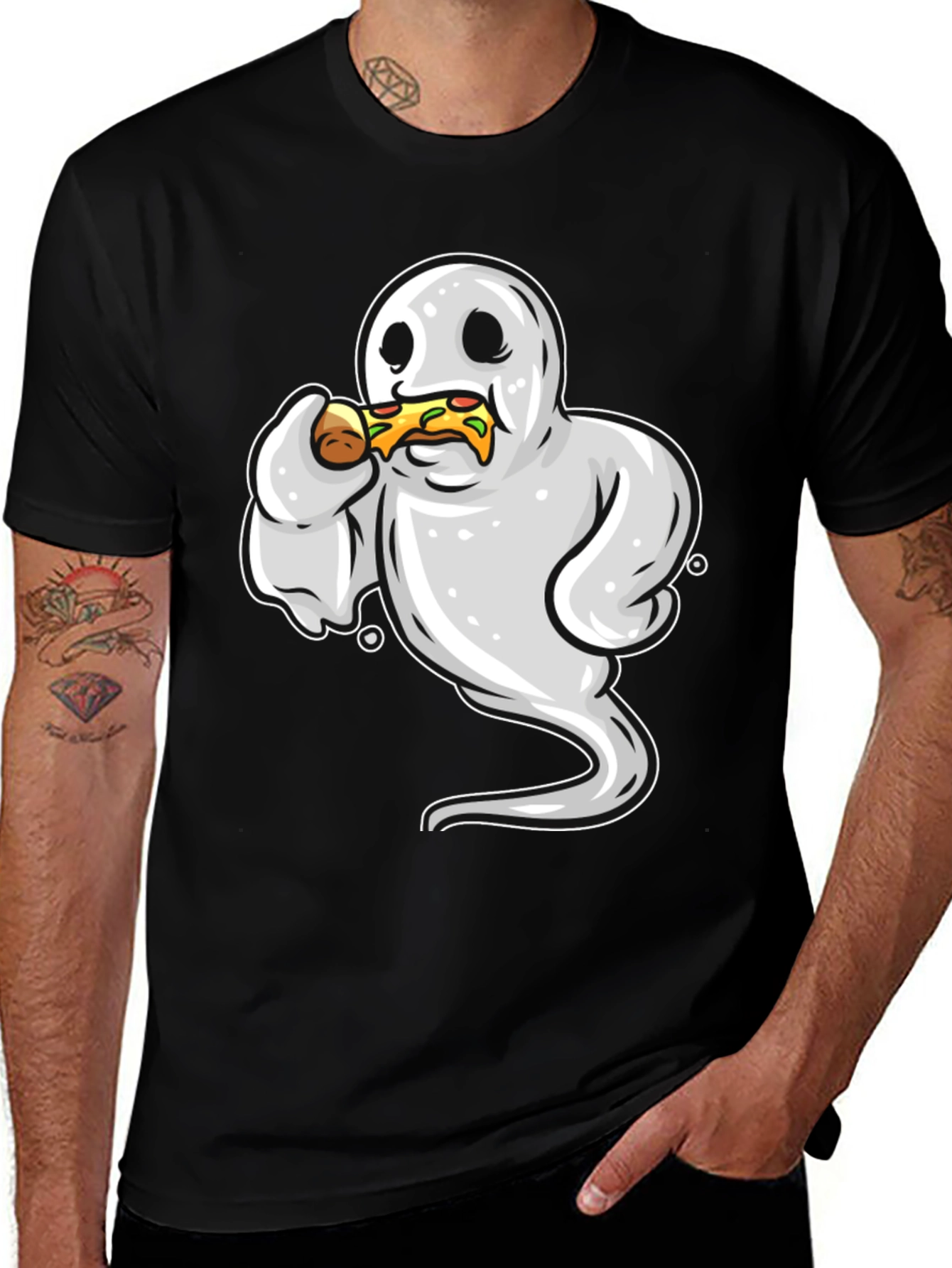 Variant 20 of Ghost Eating Pizza Funny Graphic Tee
