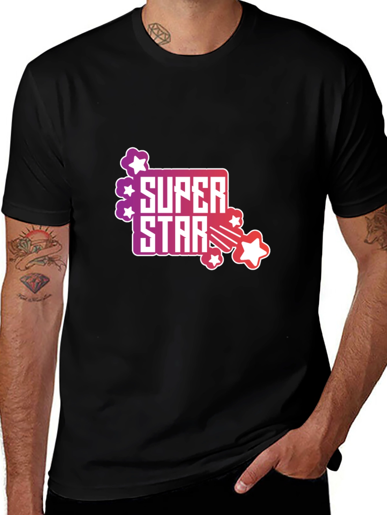 Black Super Star Graphic Tee - Men's Black T-Shirt main image