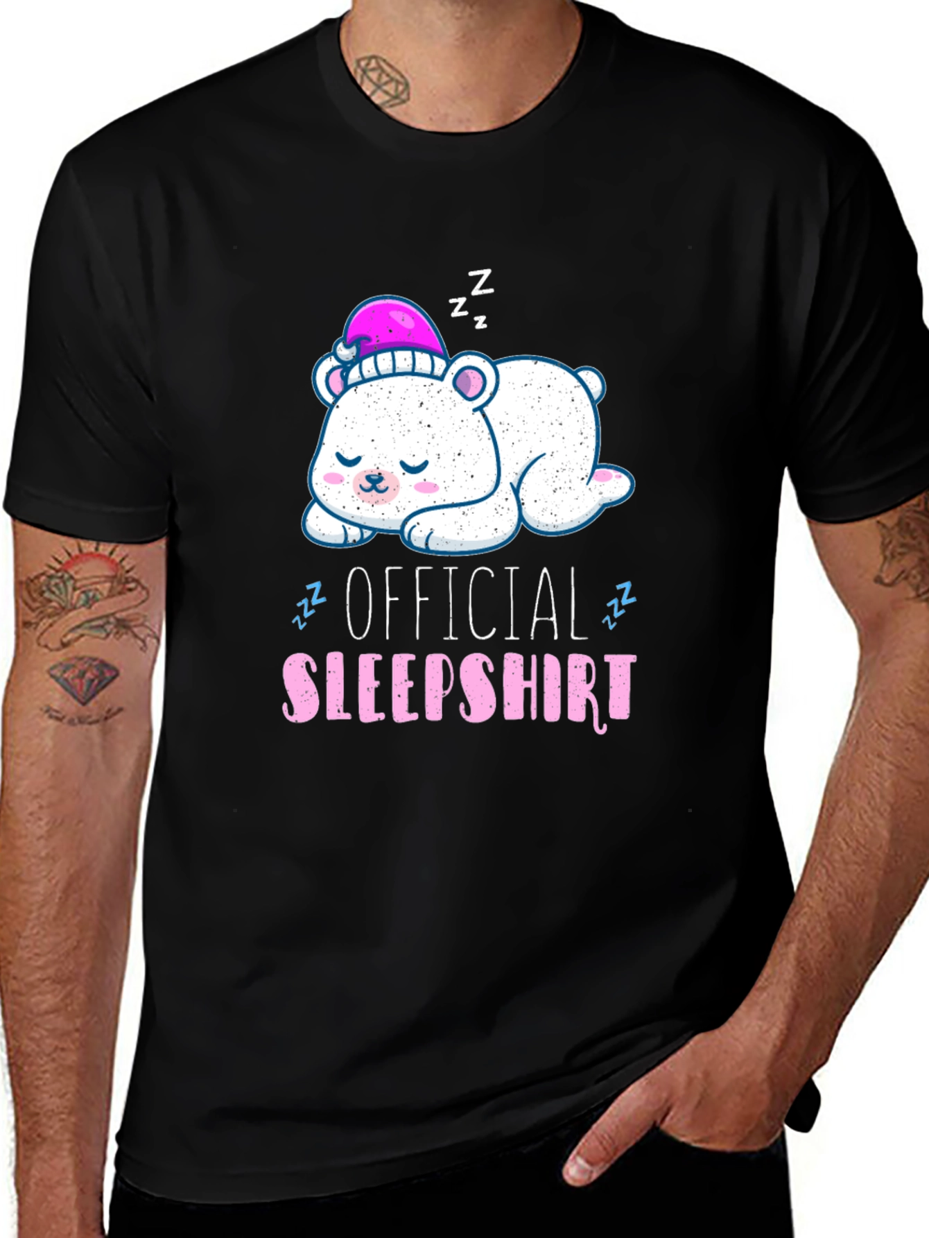 Variant 18 of Cute Bear Sleepshirt - Men's Black T-Shirt