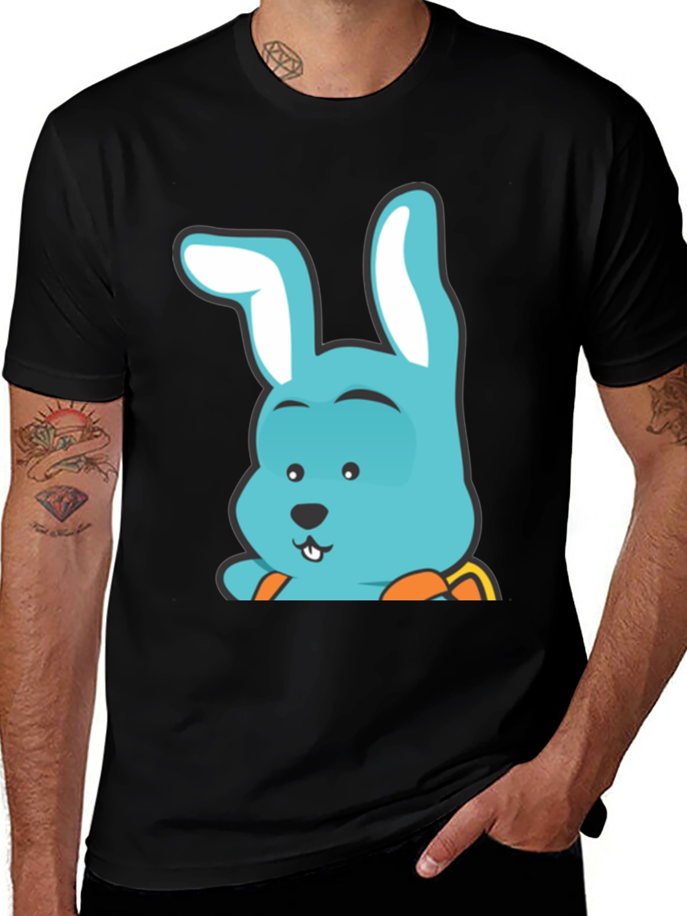 Cute Bunny T-Shirt - Black Cotton Graphic Tee