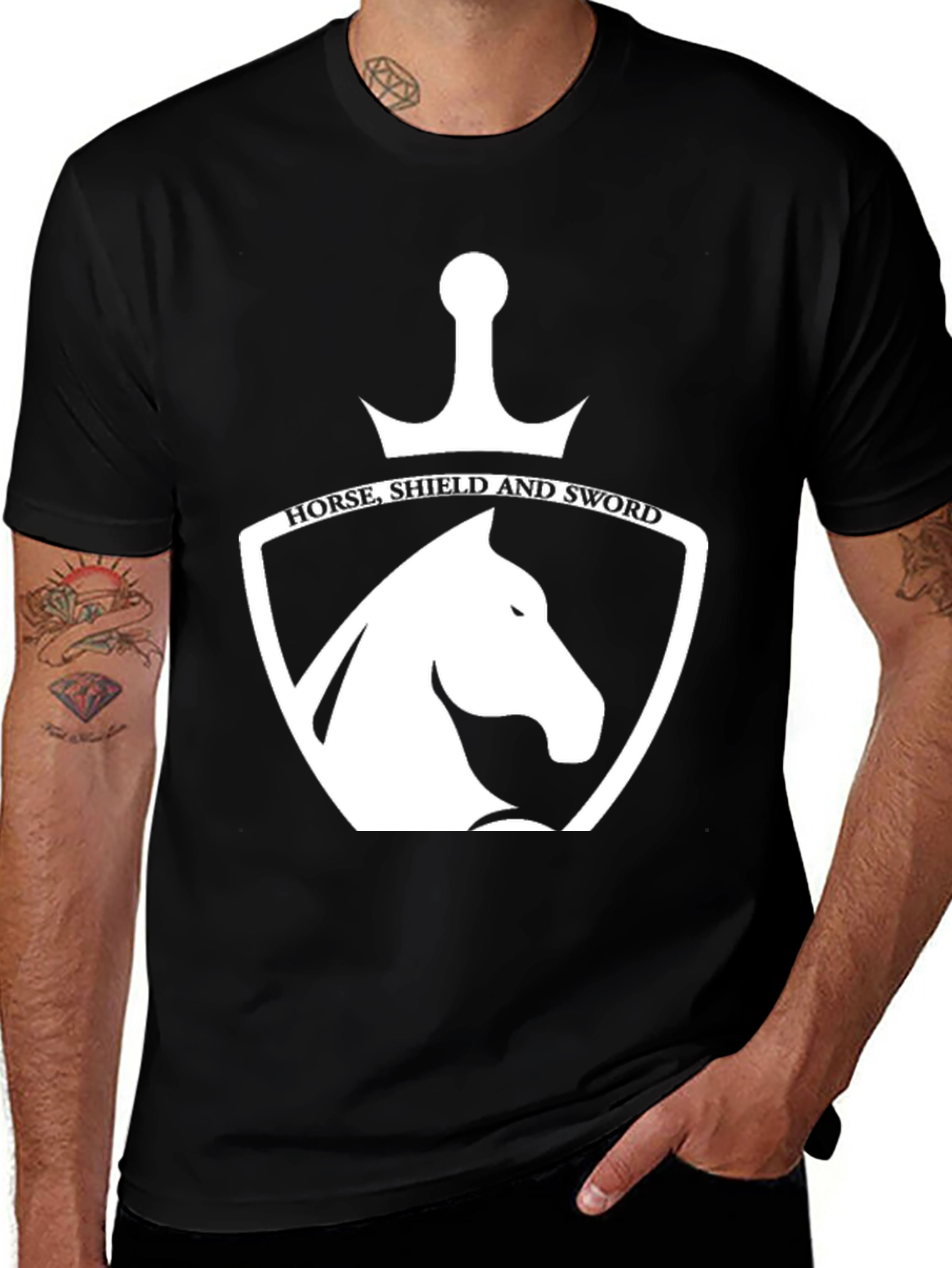 Variant 21 of Horse, Shield and Sword Graphic Tee - Black
