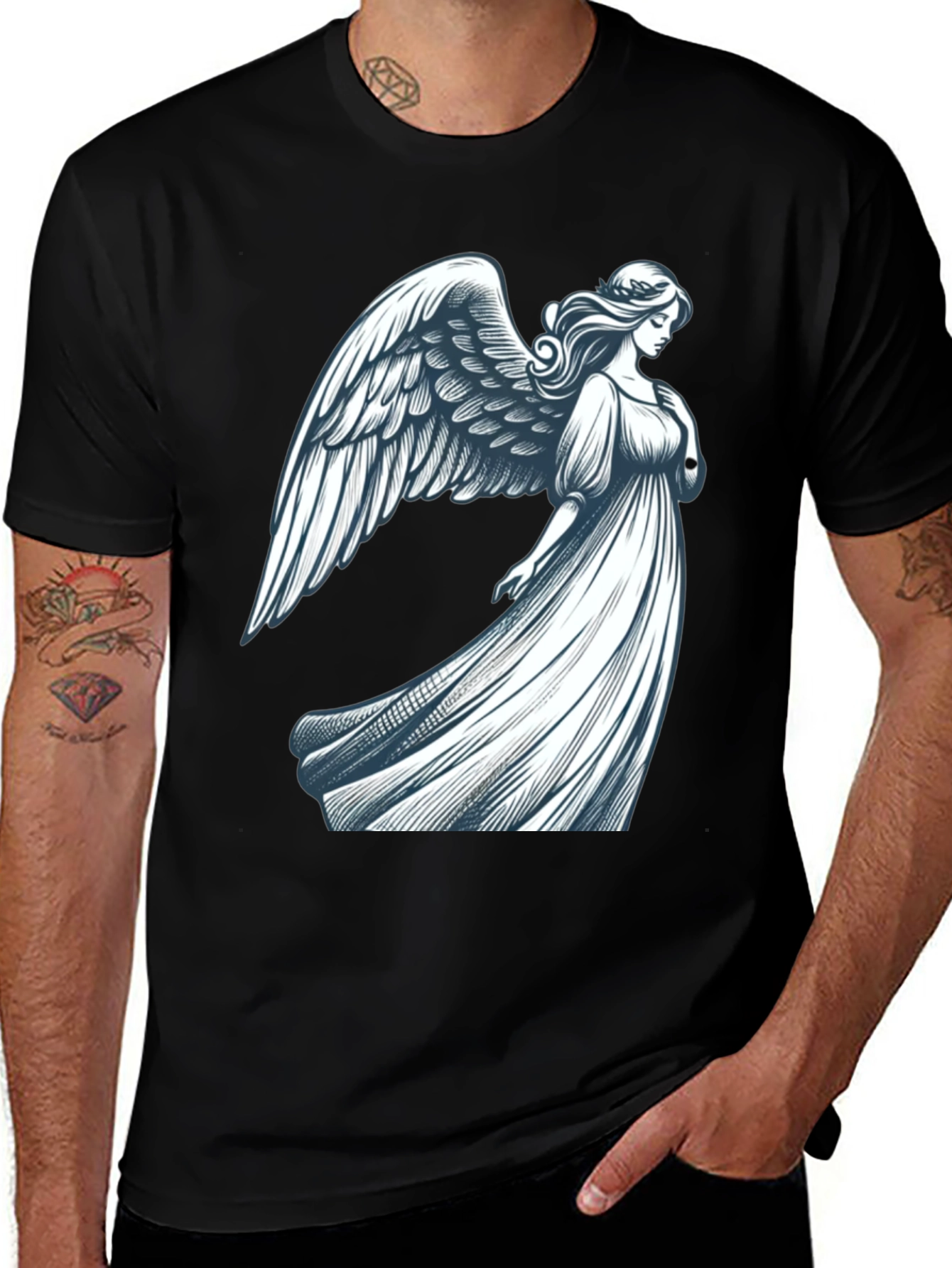 Variant 7 of Angel Graphic Tee - Black Cotton T-Shirt