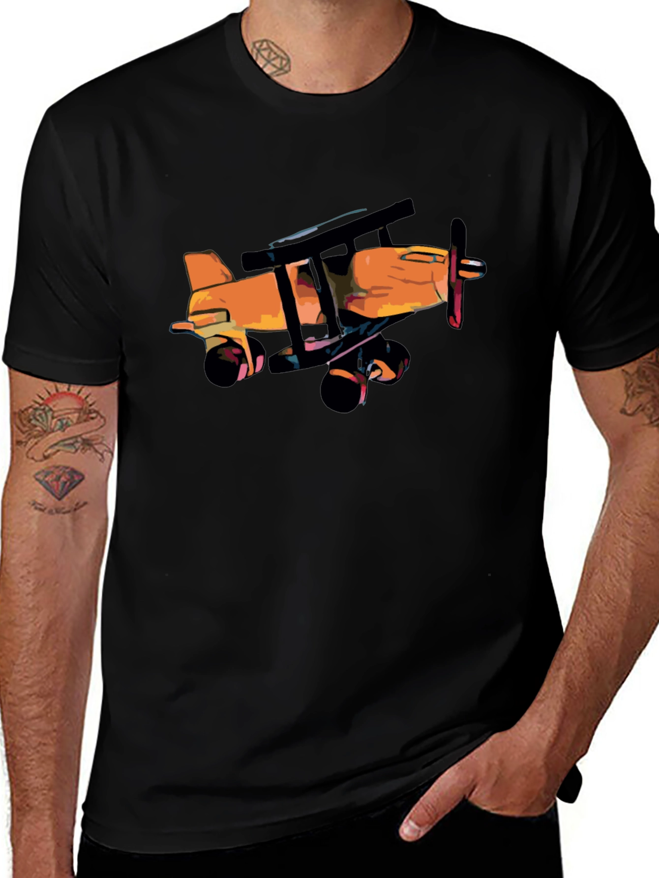 Variant 17 of Vintage Biplane Graphic Tee - Black
