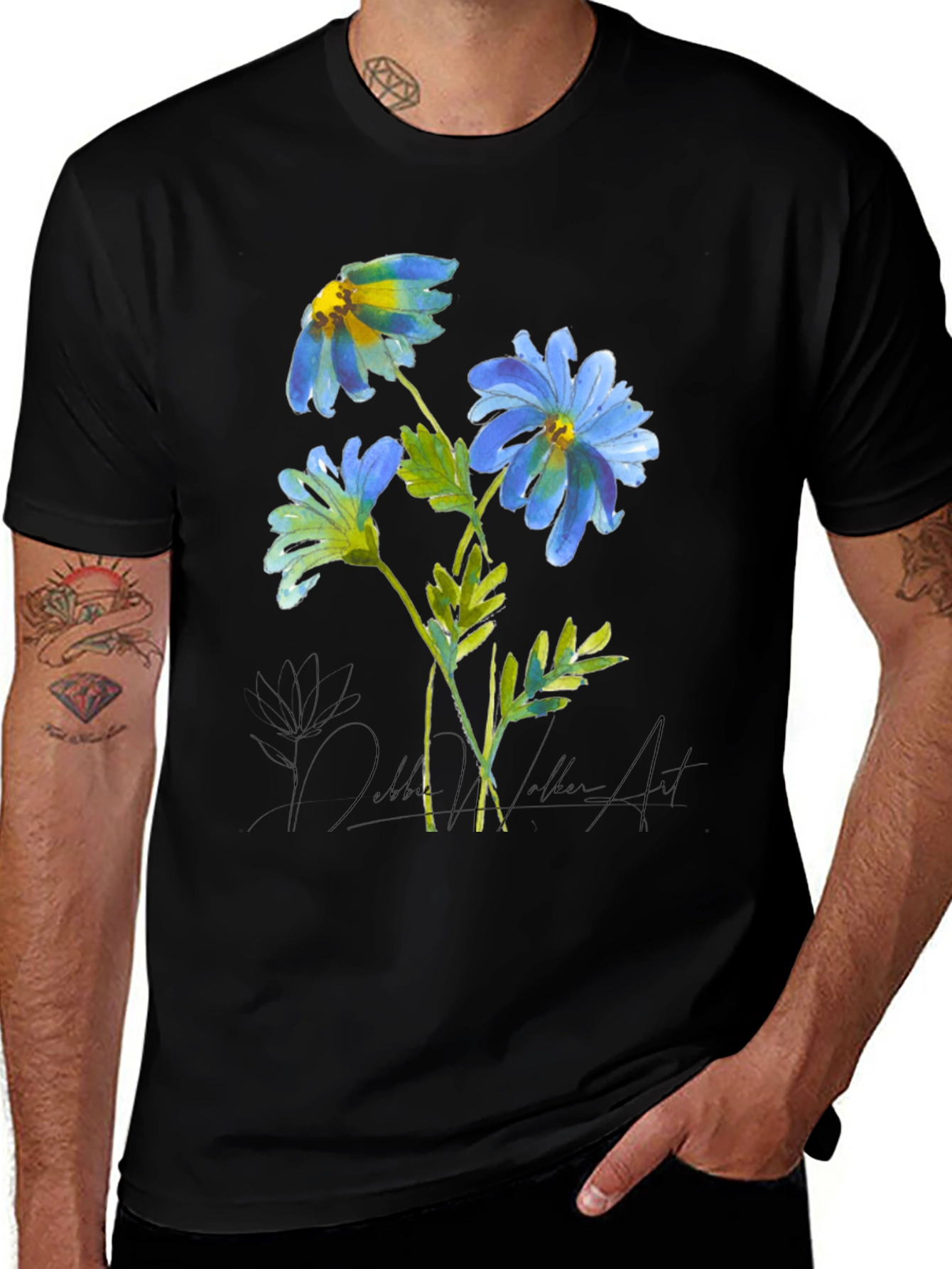 Variant 25 of Blue Floral Watercolor T-Shirt