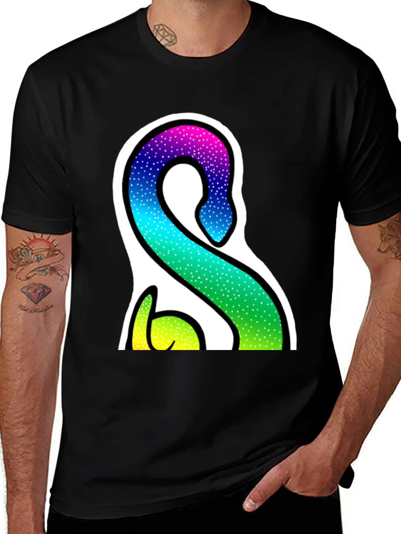 Variant 29 of Rainbow Dinosaur Graphic Tee - Men's Black T-Shirt