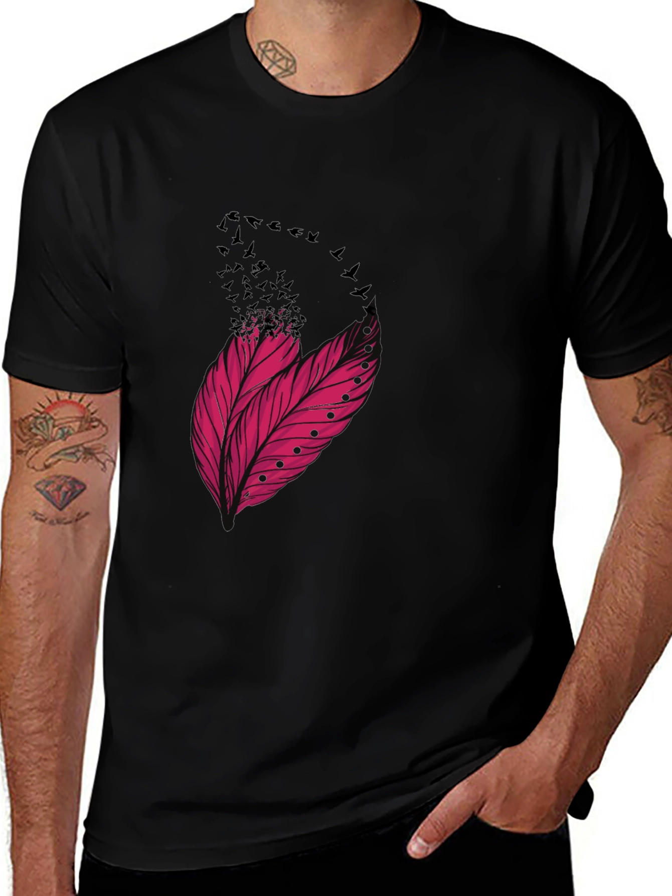 Variant 27 of Feather & Birds Graphic Print Black T-Shirt