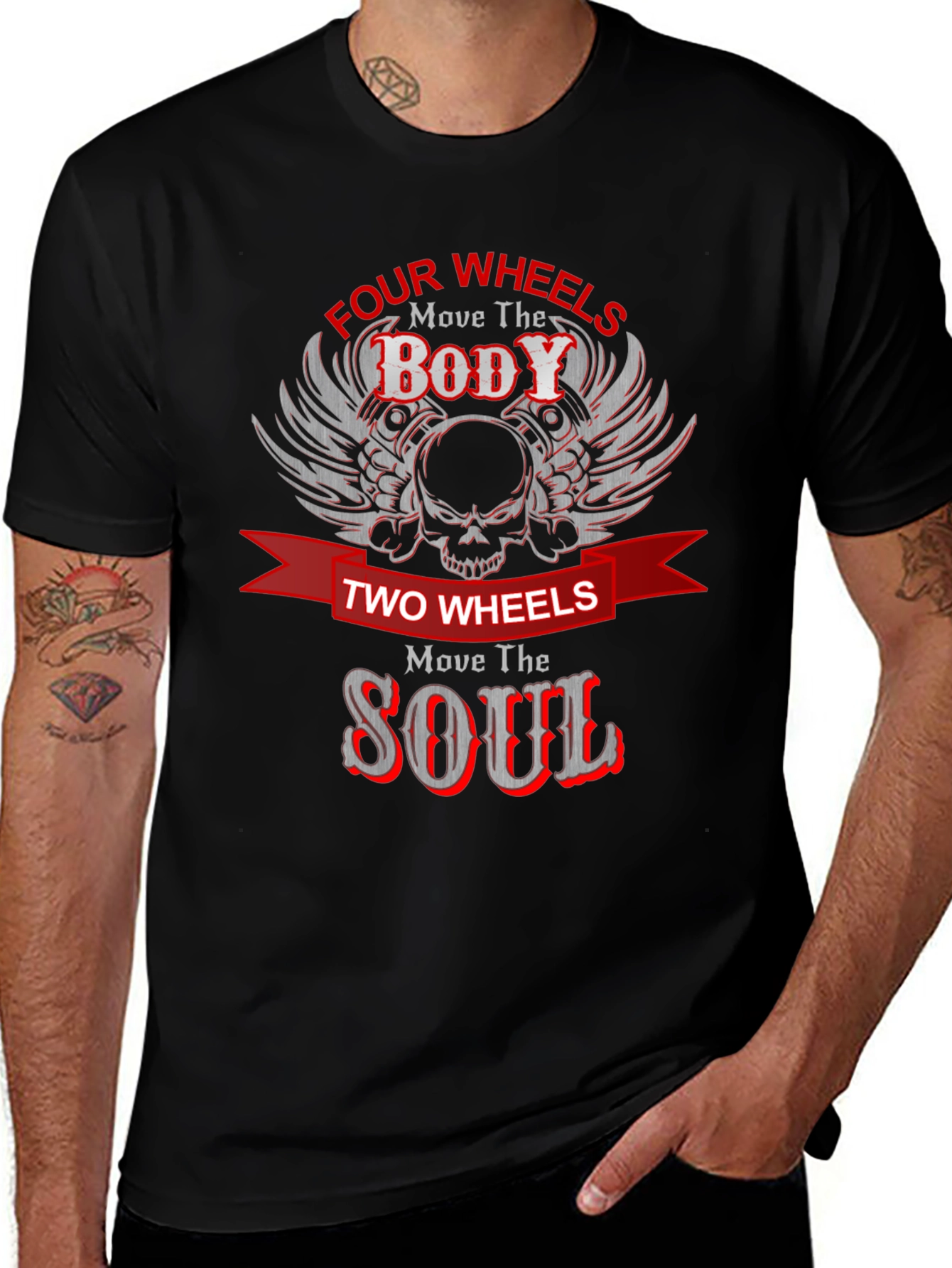 Four Wheels Move the Body Black Graphic Tee