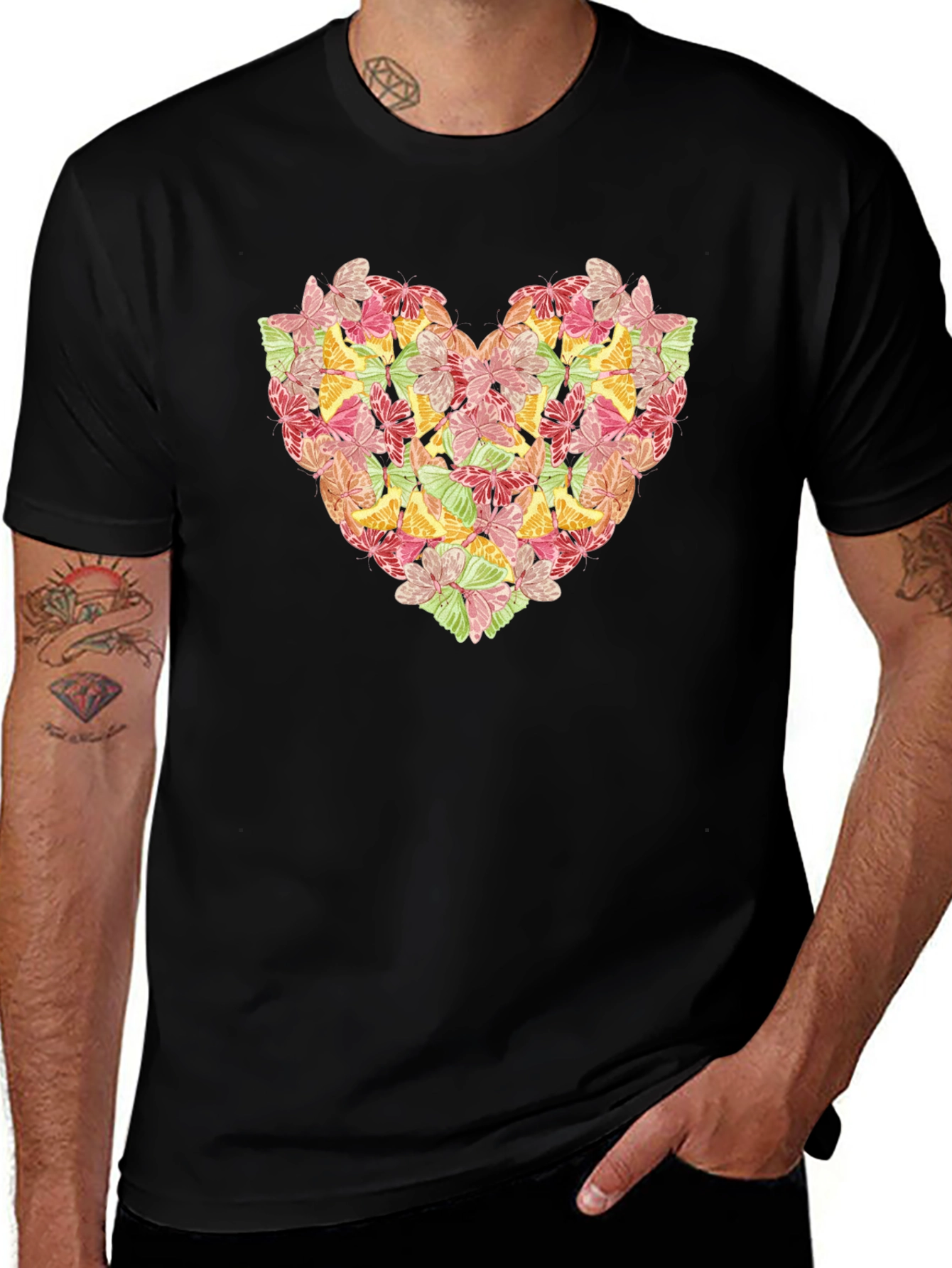 Variant 29 of Butterfly Heart Graphic Black T-Shirt
