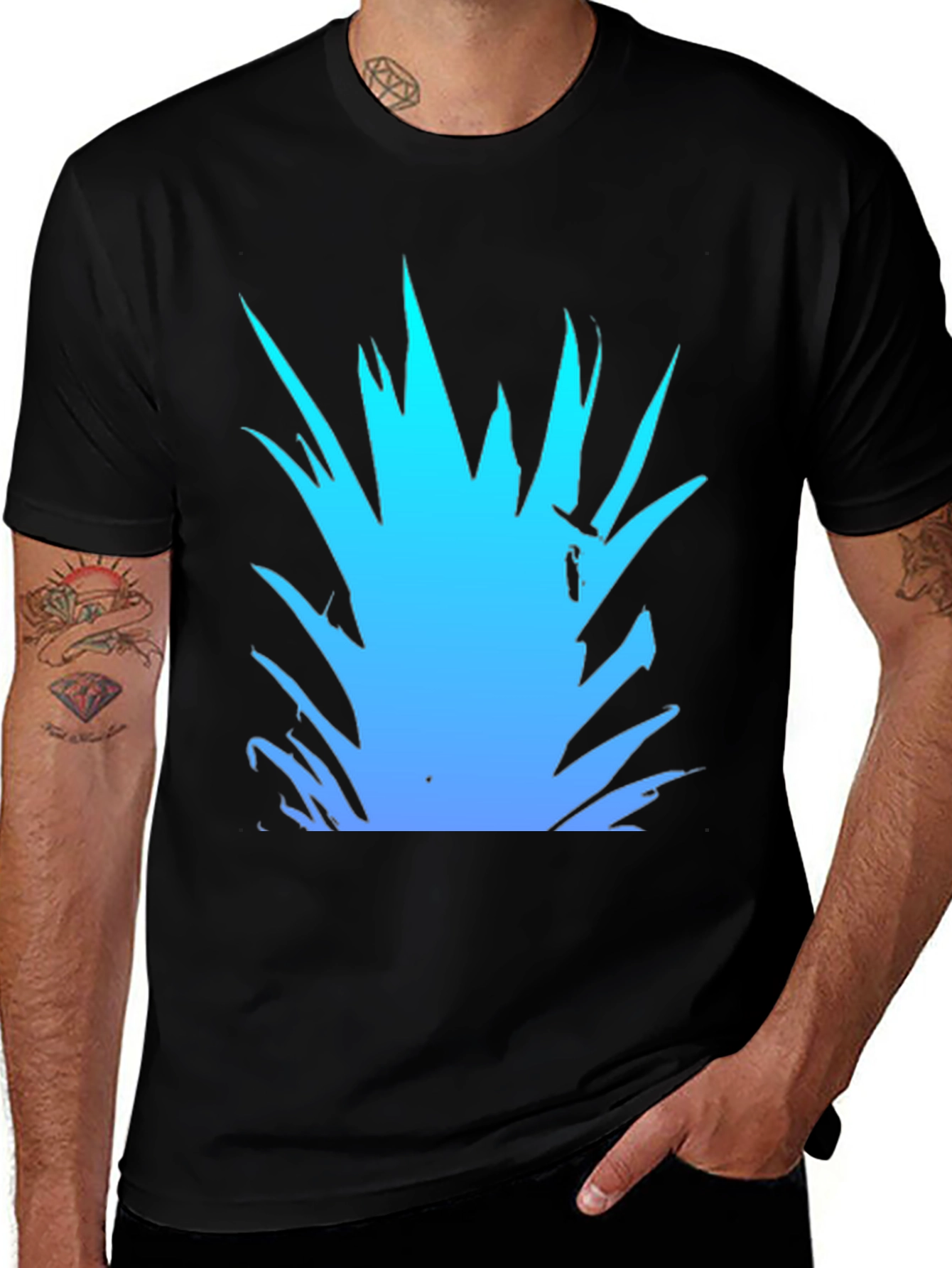 Men's Black T-Shirt with Blue Graphic Design