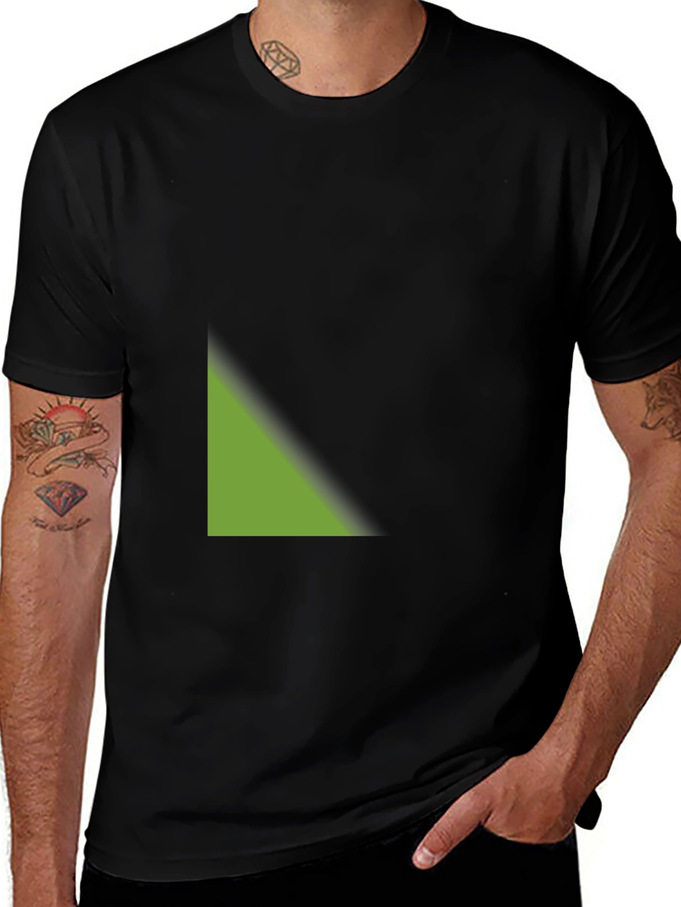Variant 25 of Modern Black Tee with Geometric Green Detail