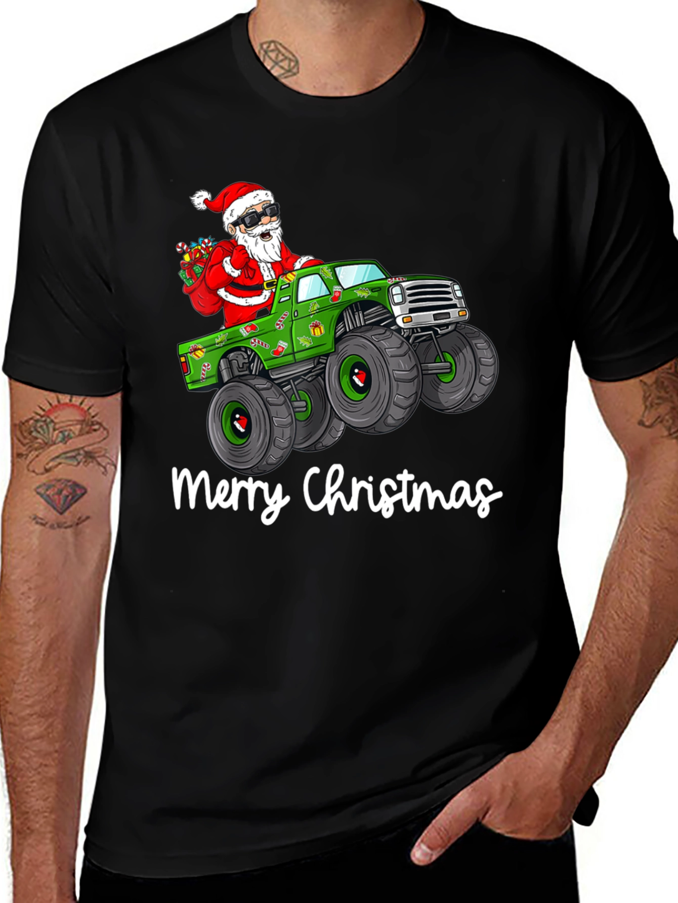 Merry Christmas Santa Monster Truck Graphic T-Shirt