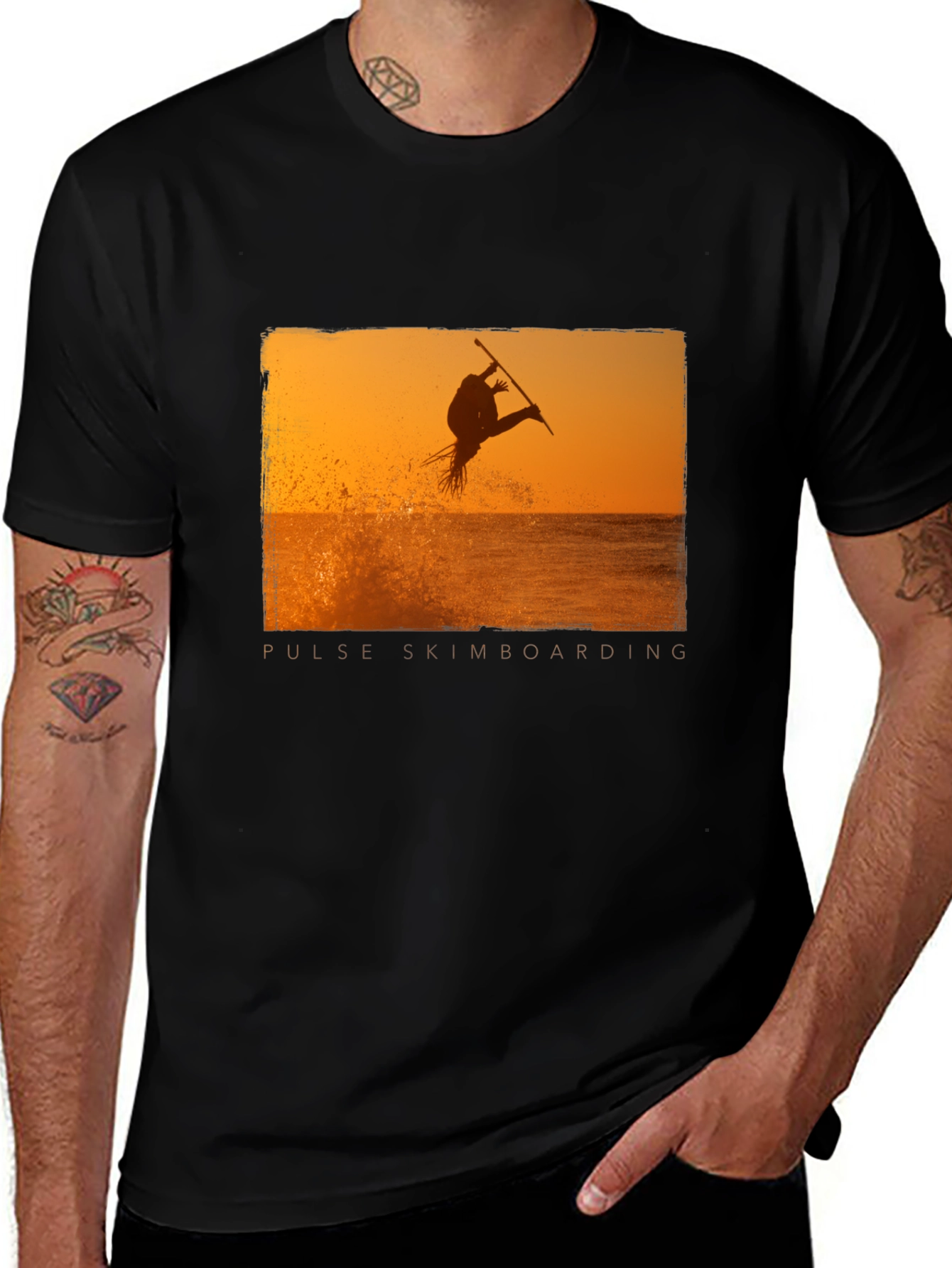 Variant 22 of Pulse Skimboarding Graphic Tee - Sunset Silhouette