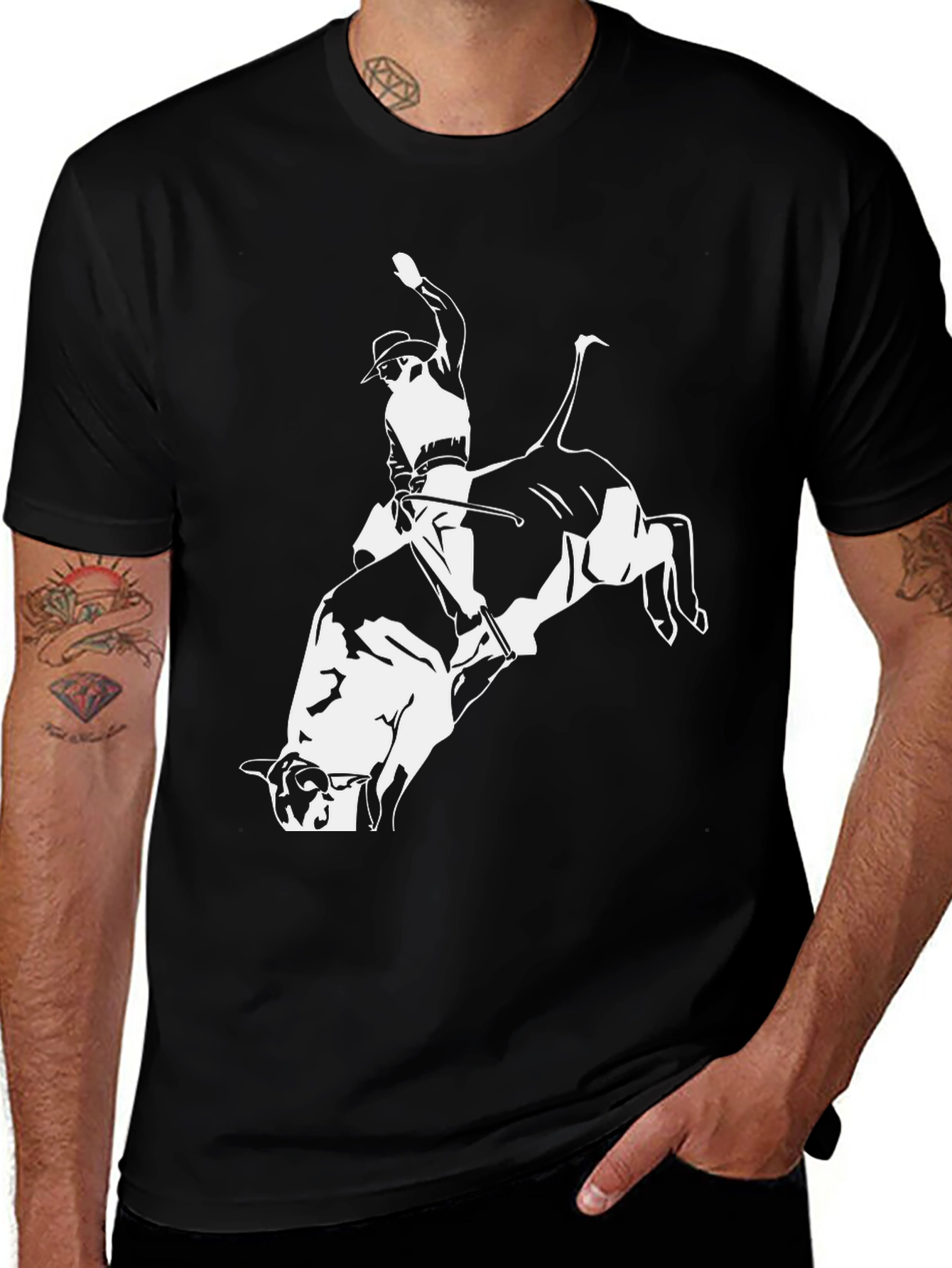 Variant 18 of Bull Riding Graphic Tee - Black Cotton T-Shirt