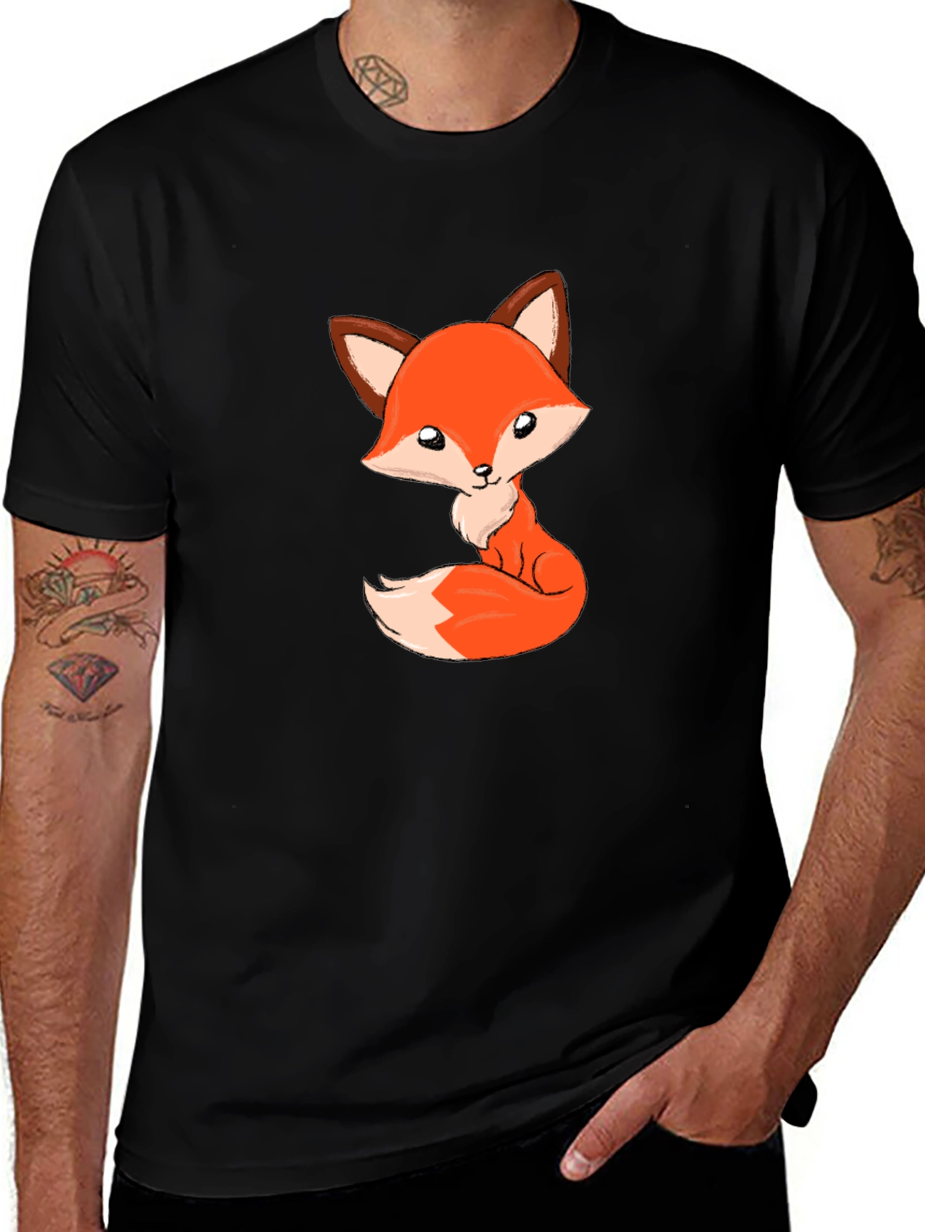 Variant 20 of Cute Cartoon Fox Black T-Shirt