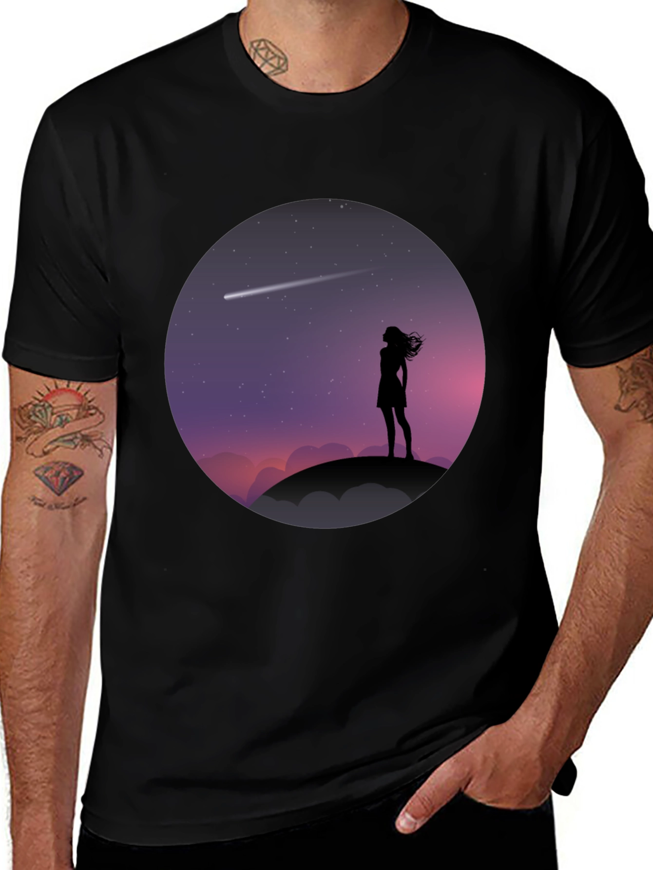 Variant 26 of Silhouette Girl Stargazing Black T-Shirt
