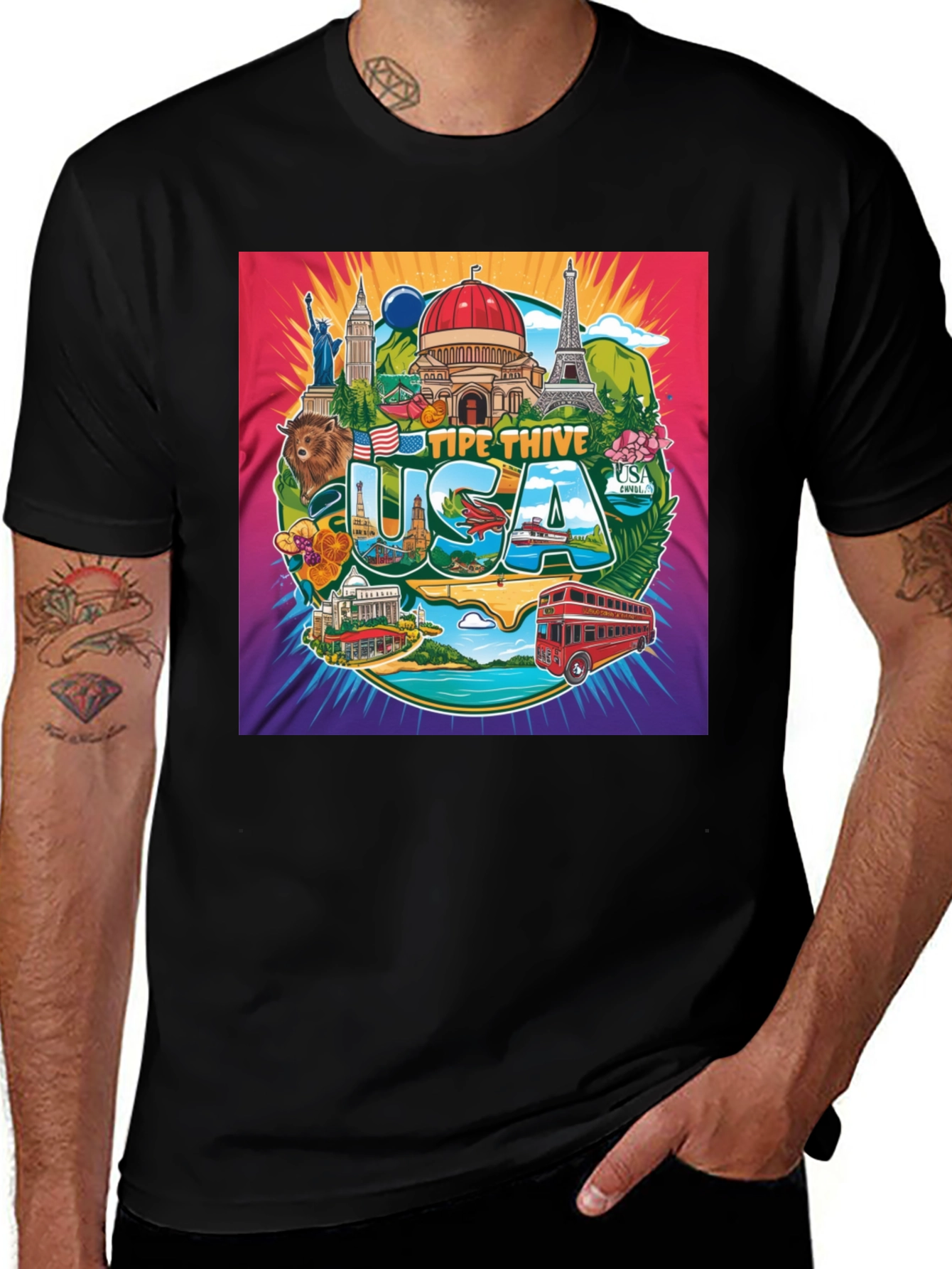 USA Landmark Graphic Tee - Travel Souvenir T-Shirt