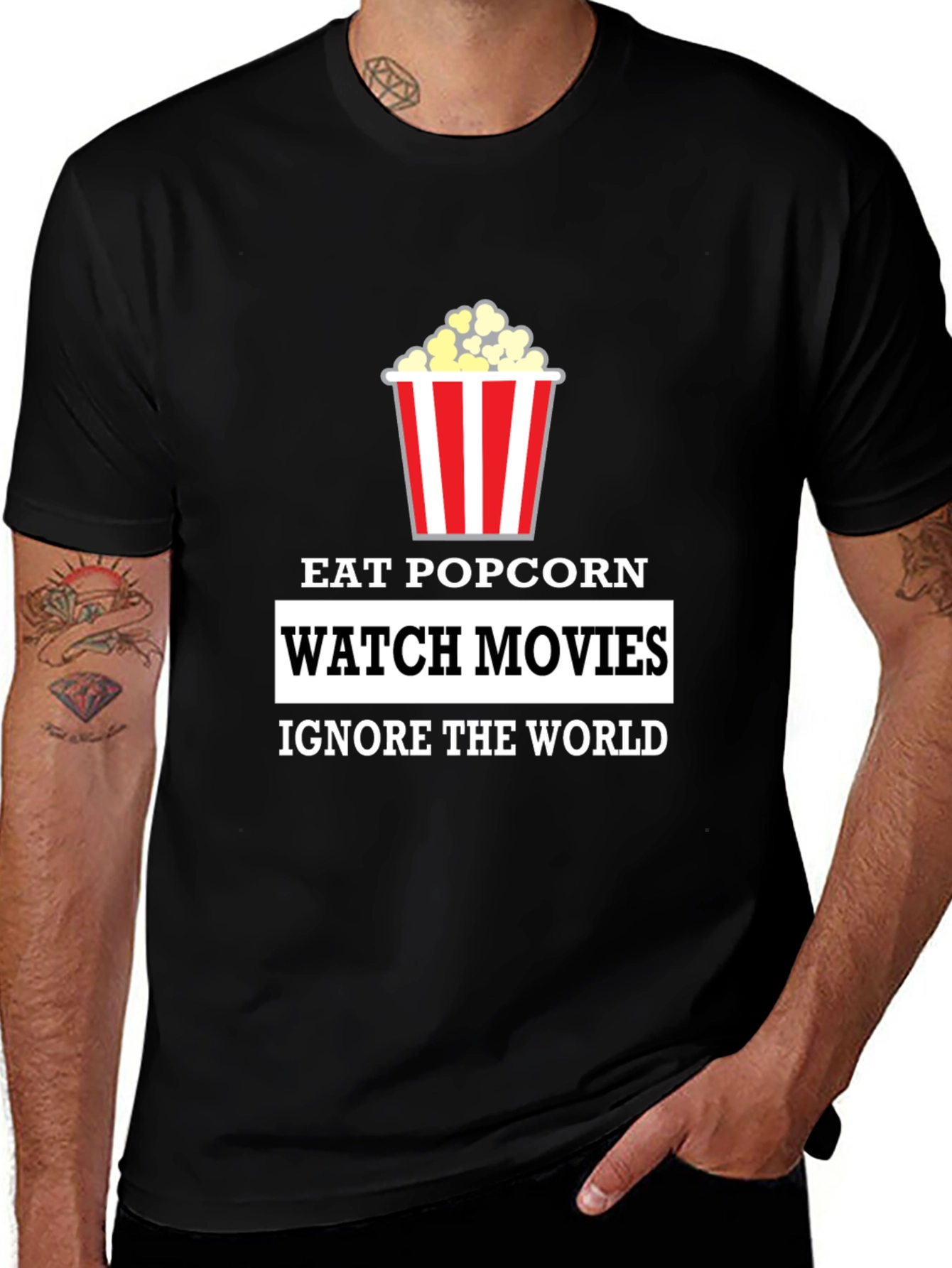 Black Eat Popcorn Watch Movies T-Shirt main image