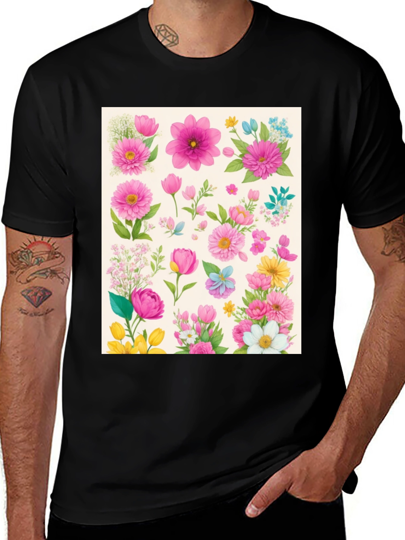Variant 16 of Floral Print Tee - Stylish Botanical Design