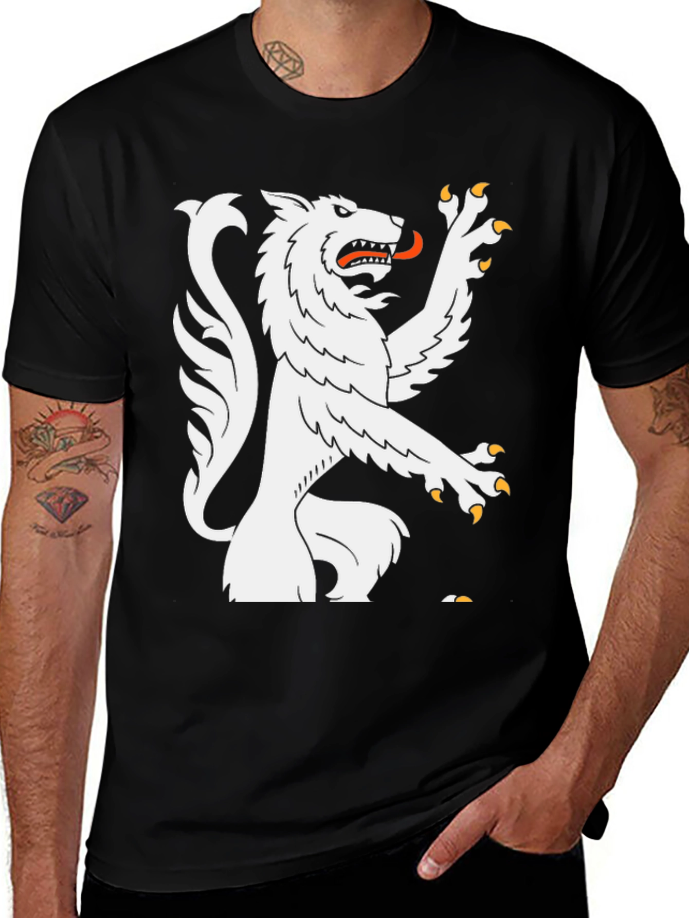 Variant 24 of Black T-Shirt with White Wolf Design