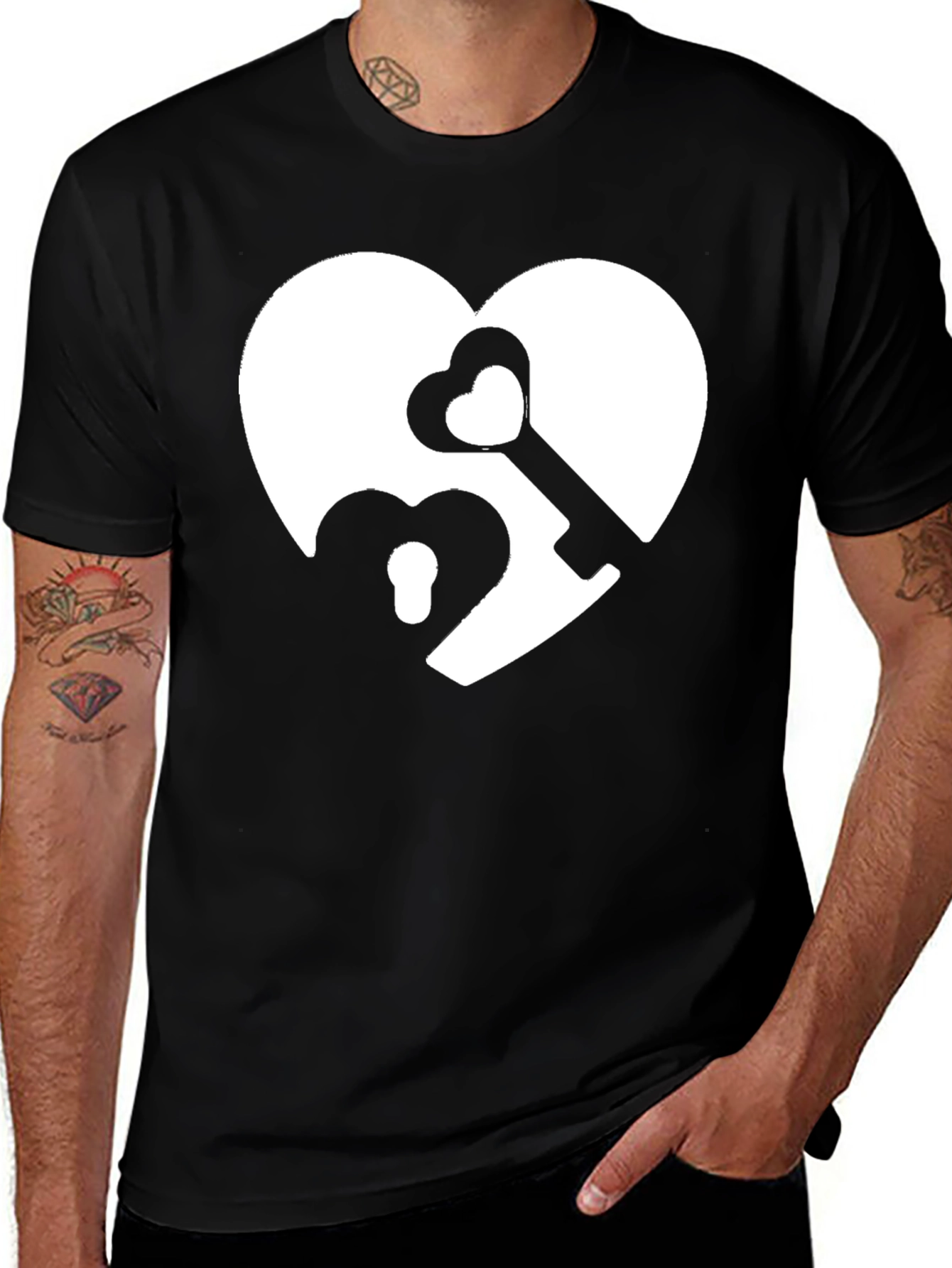 Variant 16 of Heart Lock and Key Graphic T-Shirt - Romantic Love Design